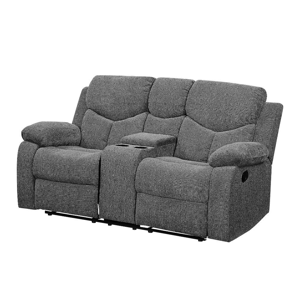Kalen - Motion Loveseat With Console - Gray Chenille, dark gray