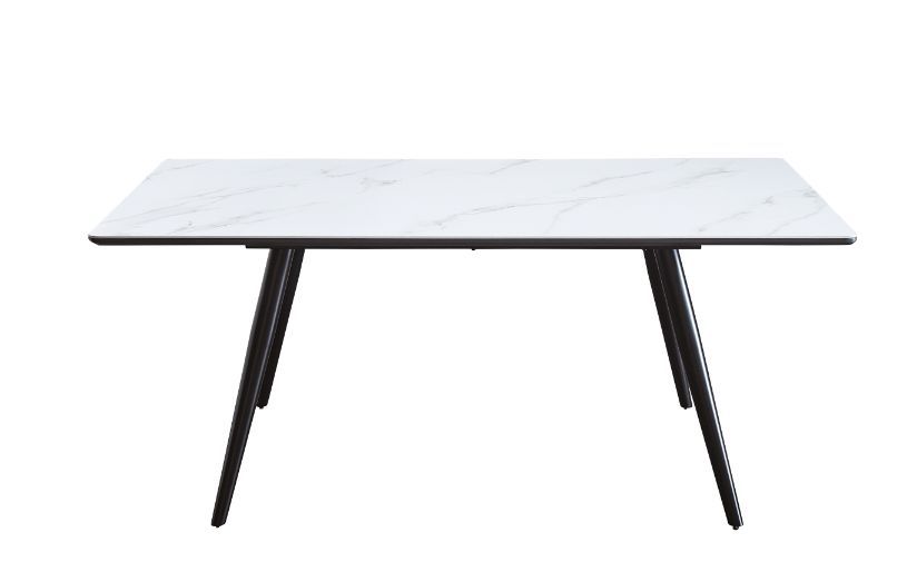 Caspian - Dining Table - White Printed Faux Marble Top & Black, white, view 3