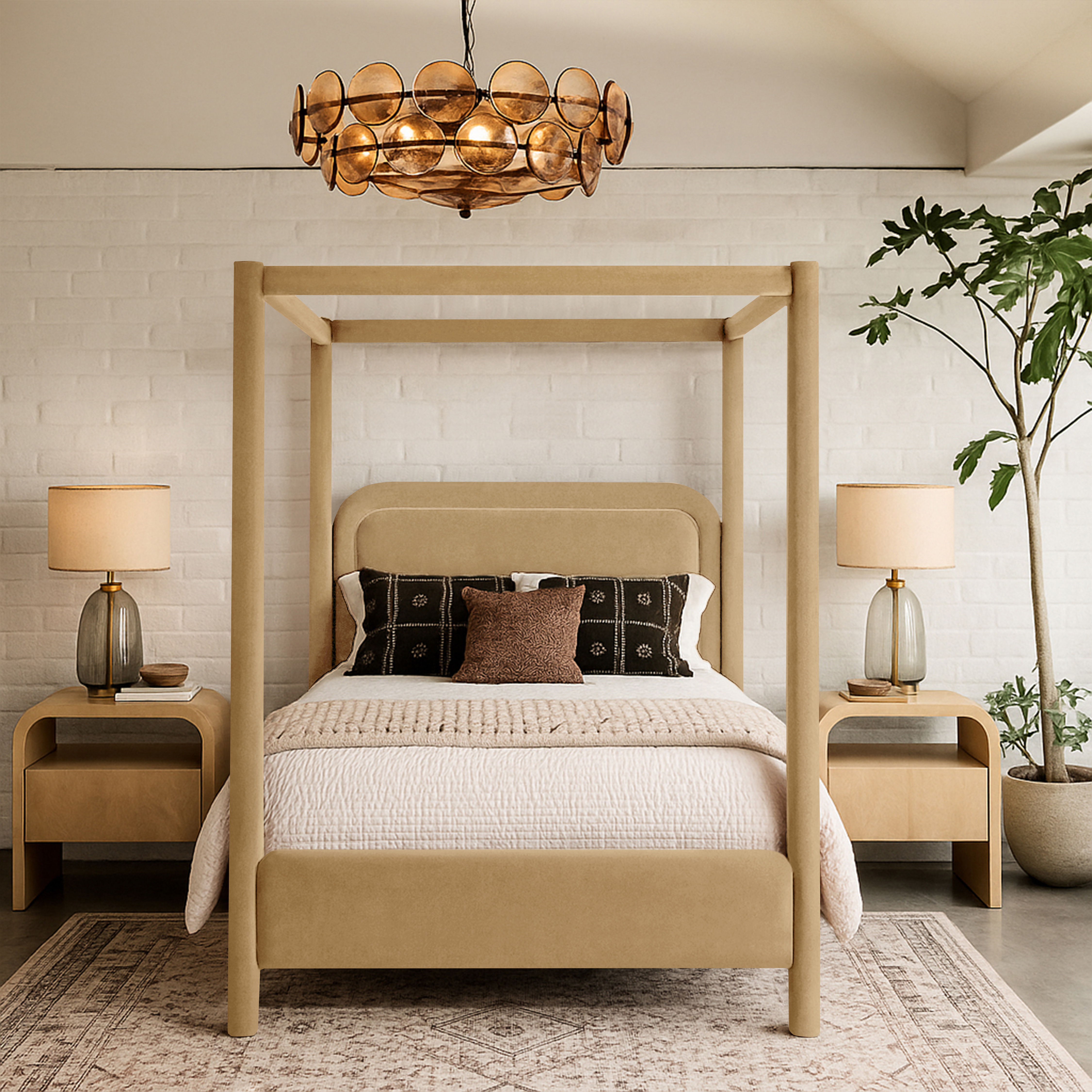 Salina - Velvet Upholstered Queen Bed - Camel
