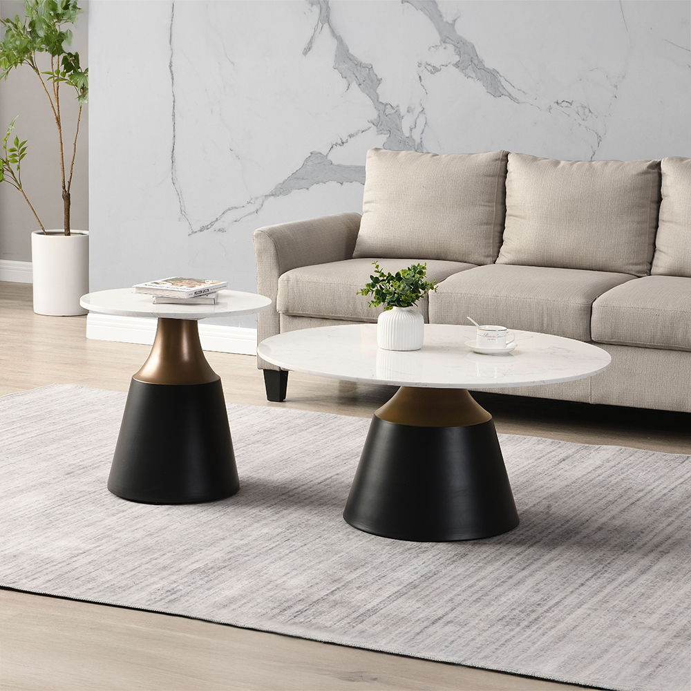 Jaramillo - Coffee Table - White Natural Marble Top & Black, white, view 4