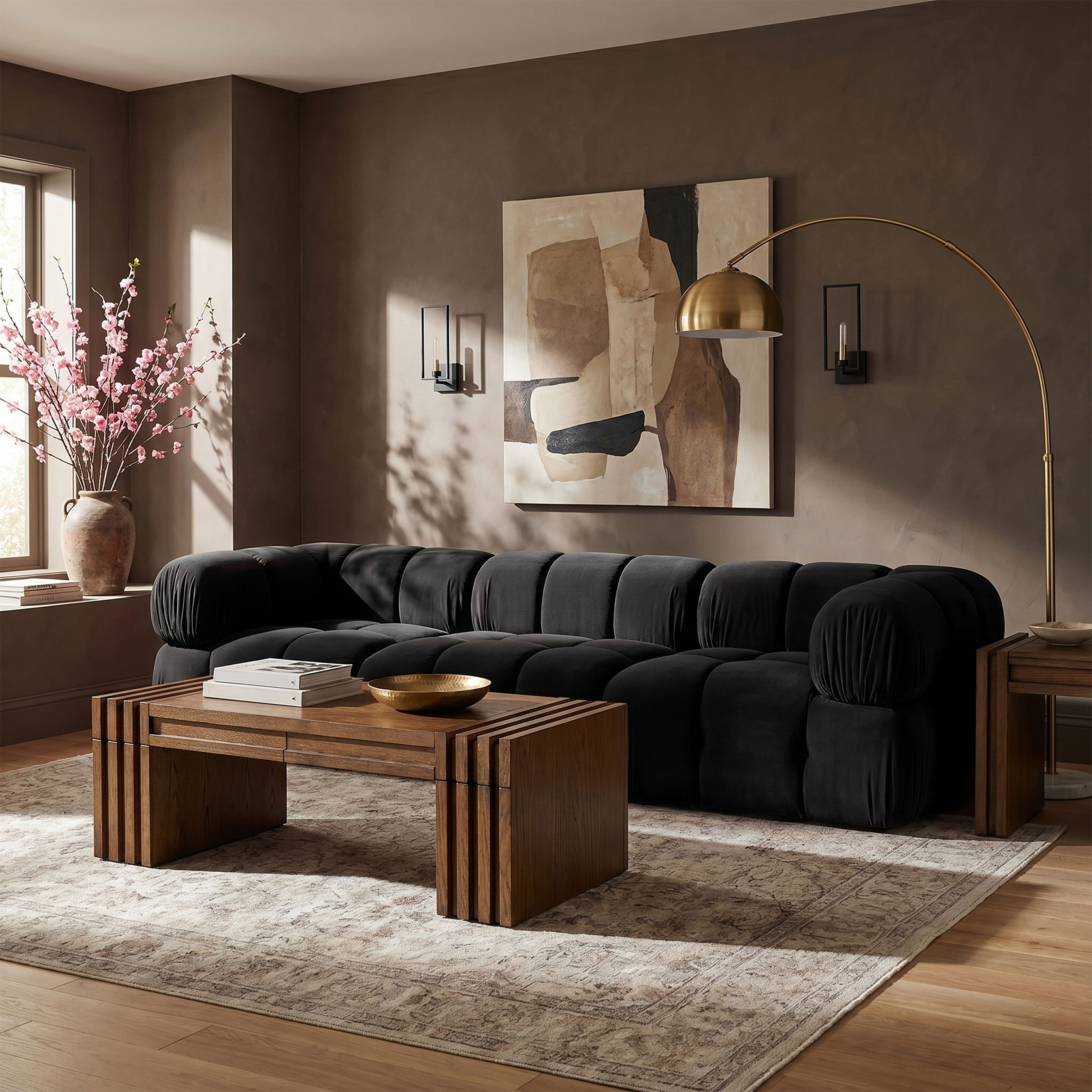 Orin - Velvet Performance Fabric Upholstered 3 pc. Modular Sofa - Black