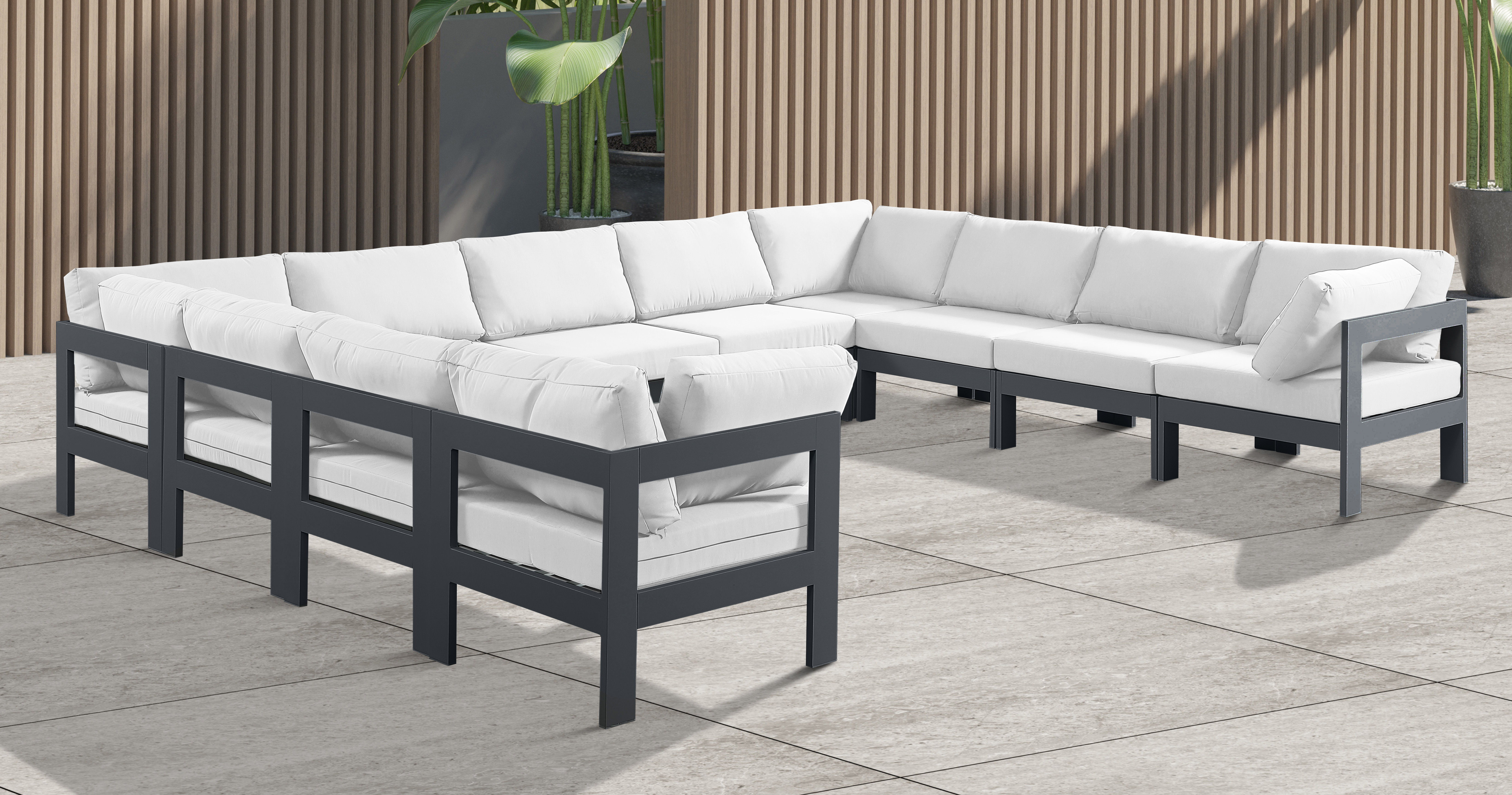 Nizuc - Outdoor Patio 11 Piece Modular Sectional With Gray Frame - White