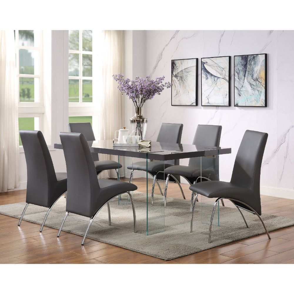 Noland - Dining Table - Gray High Gloss & Clear Glass, dark gray