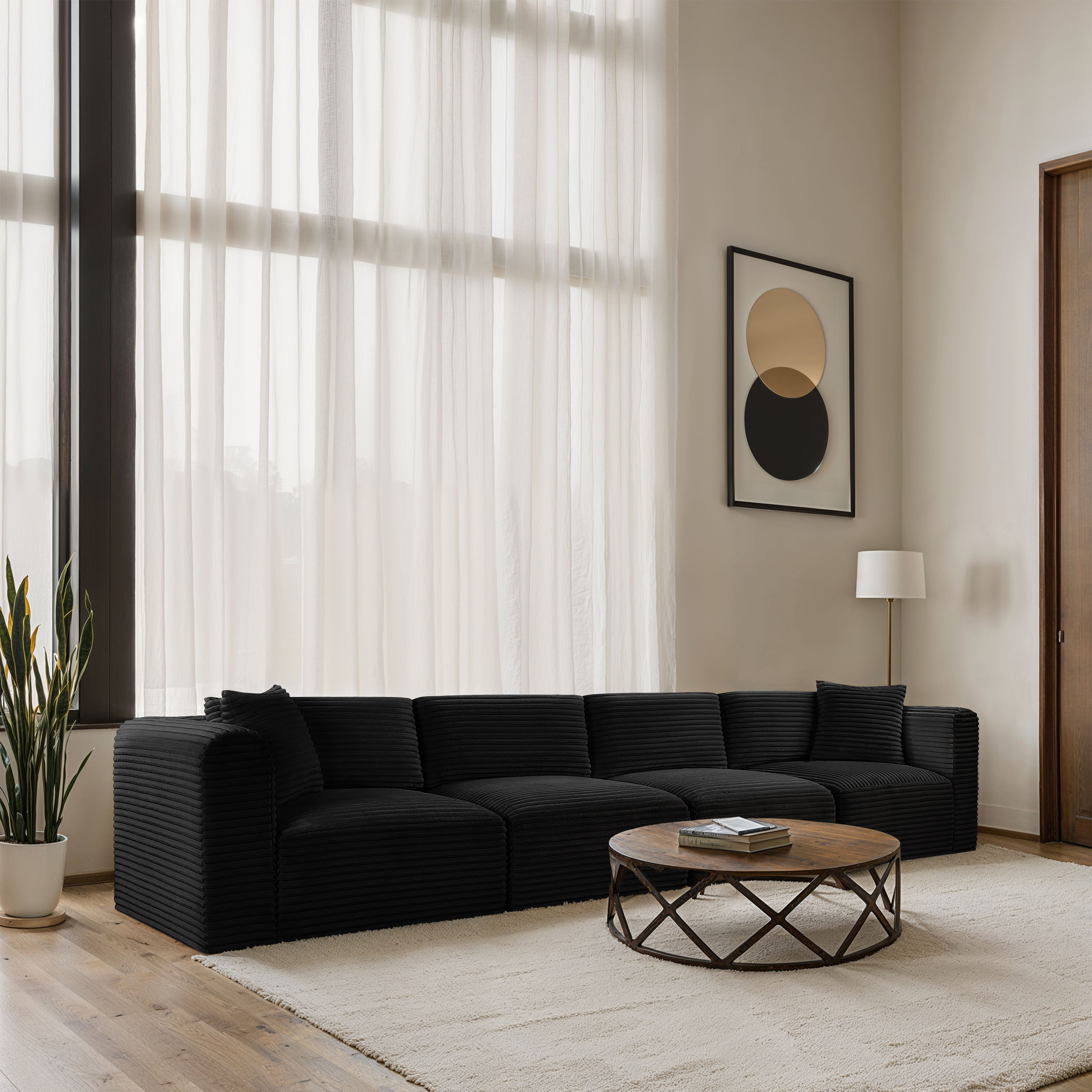 Shaggy - 4 Piece Modular Sofa - Black