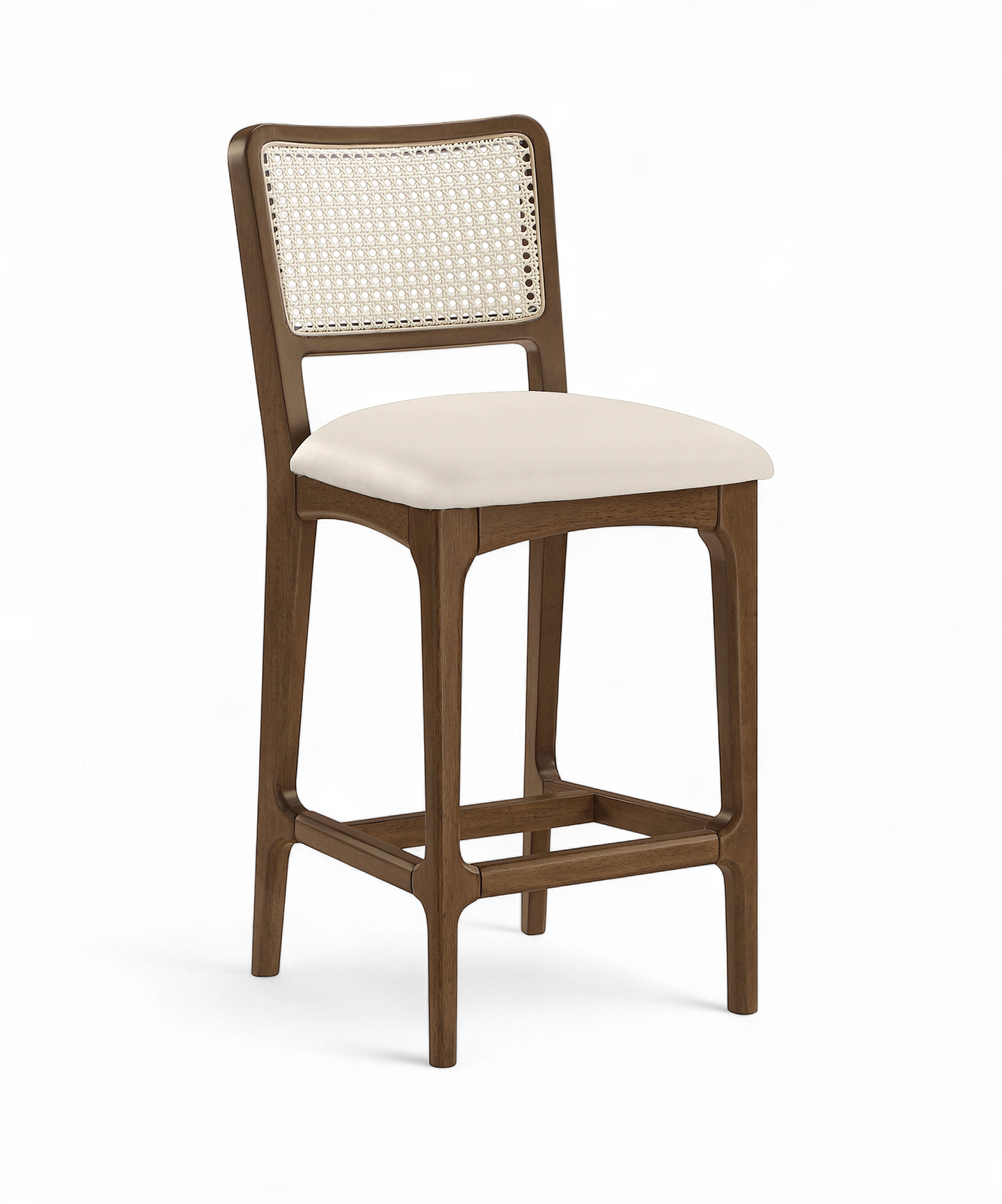 Atrium - Cane Back And Vegan Leather Upholstered Seat Counter Stool (Set of 2) - Cream / Brushed Brown