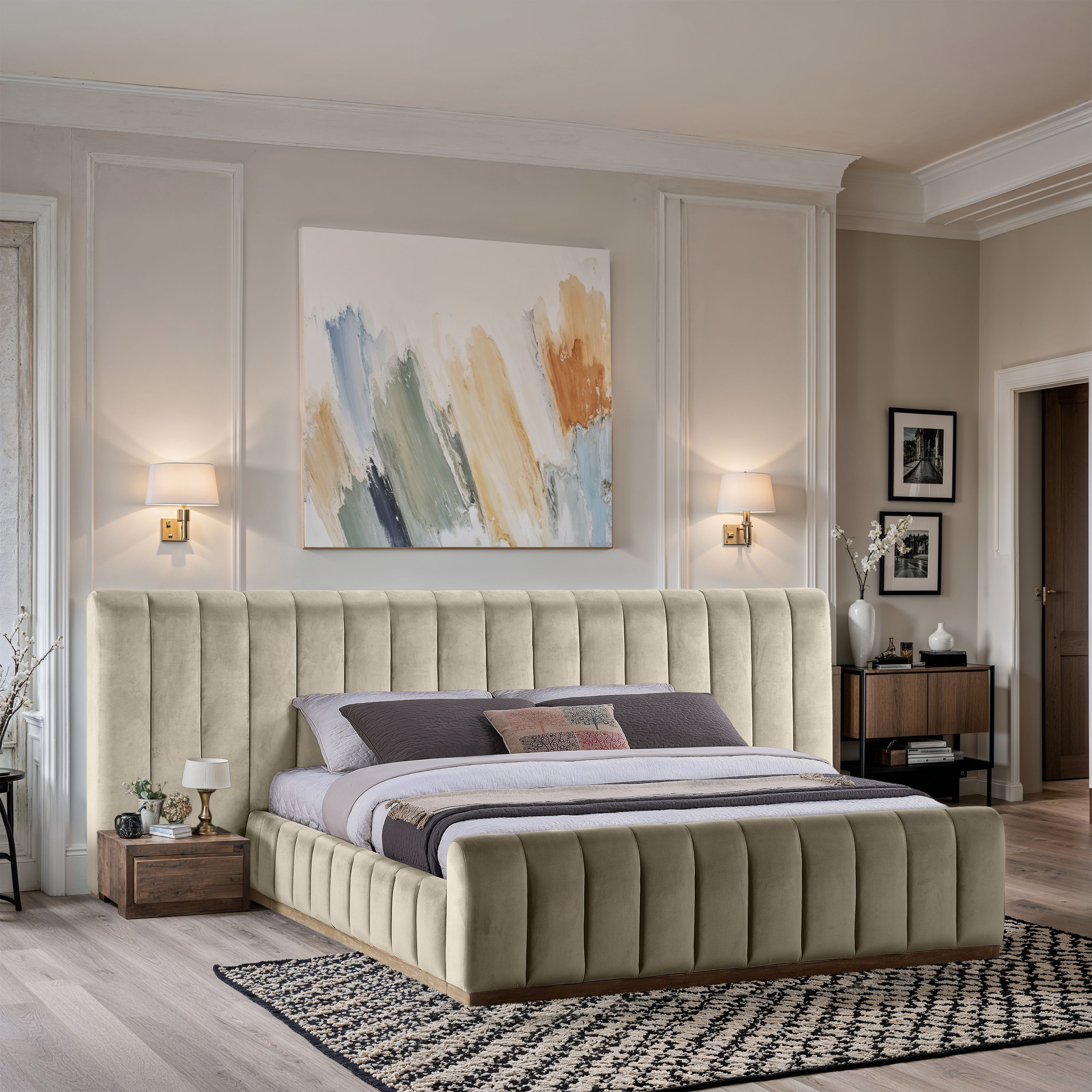 Amara - Velvet Upholstered King Bed - Cream