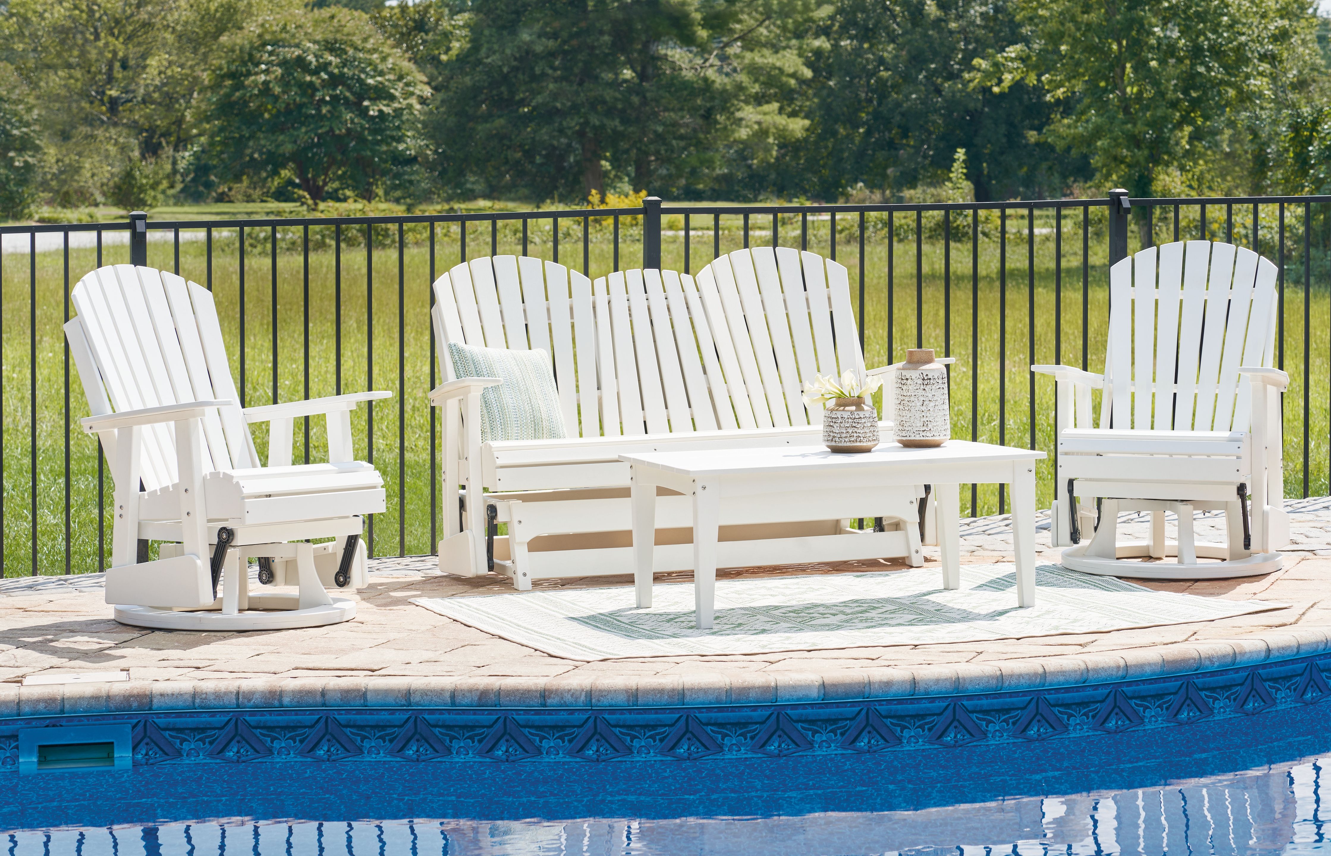 Hyland Wave - 4 Pc. - Glider Loveseat, 2 Swivel Glider Chairs, Cocktail Table - White