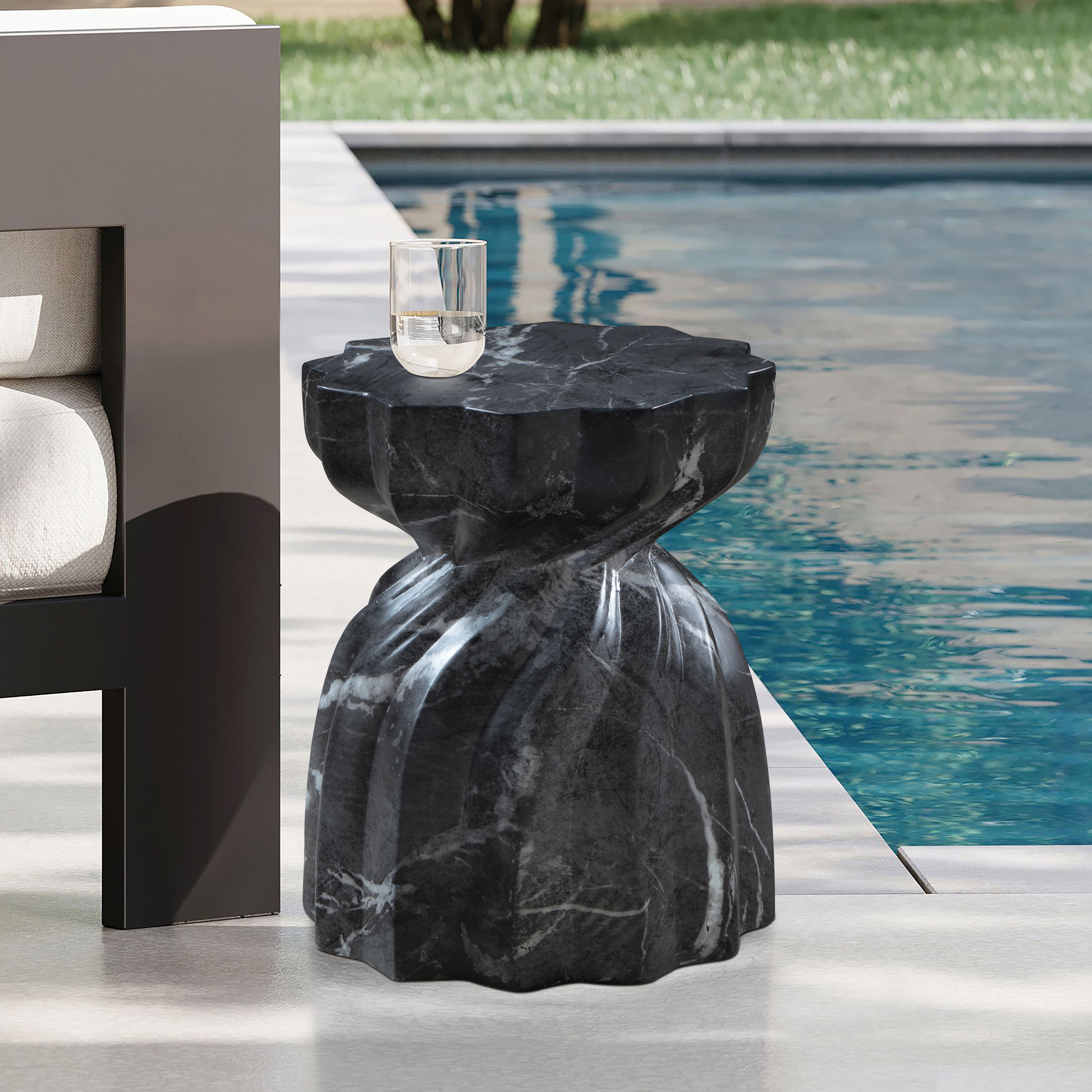 Caserta - Marble Finish Concrete End Table - Black