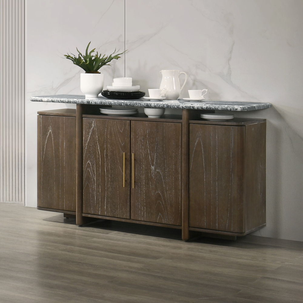 Dillon - Server With Marble Top - Natural / Walnut, dark brown