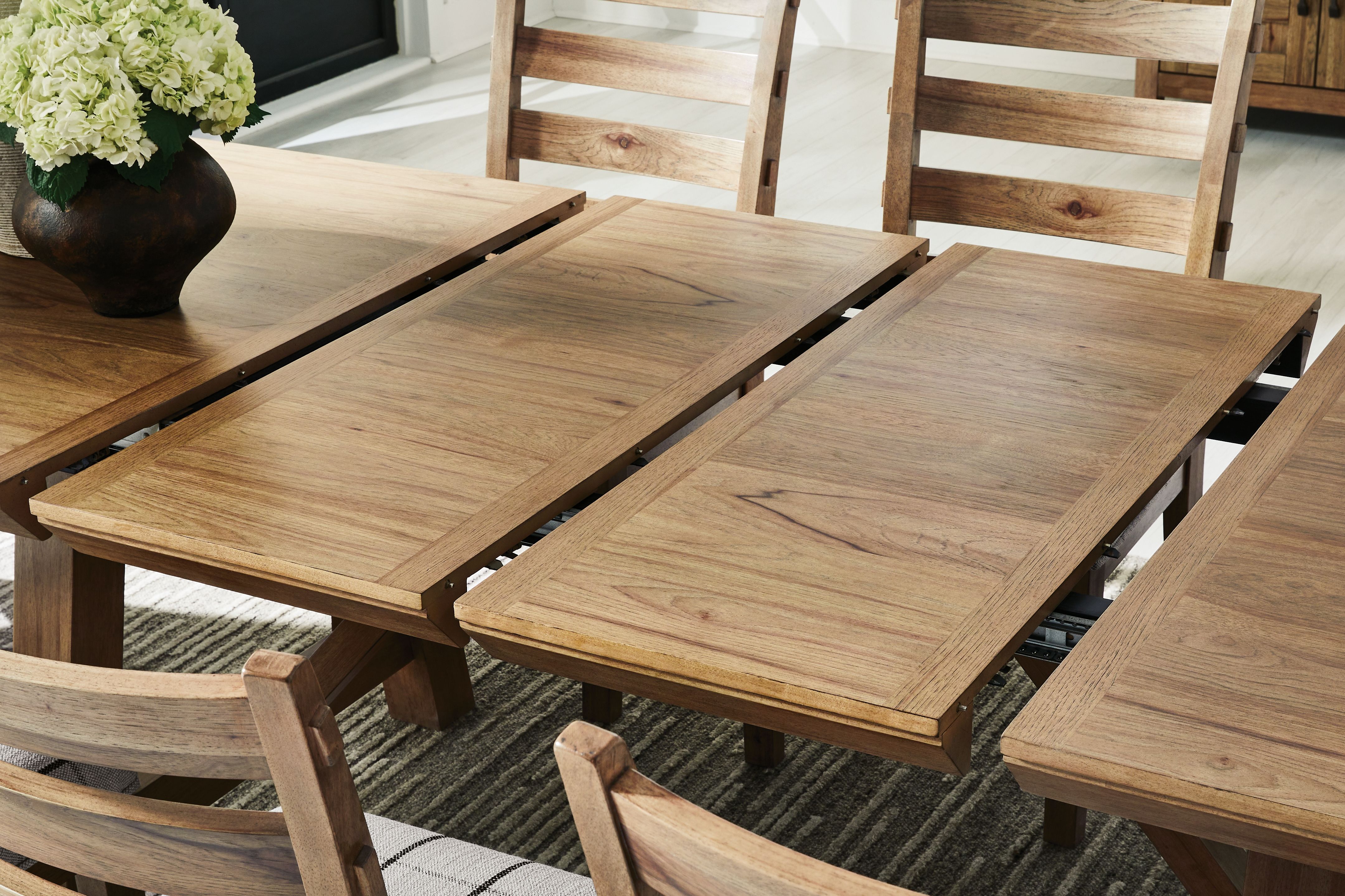 Ashley Furniture Ridgester - Rectangular Dining Room Extension Table - Light Brown - Image 6