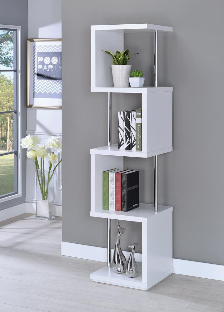 4-shelf Bookcase White and Chrome Image
