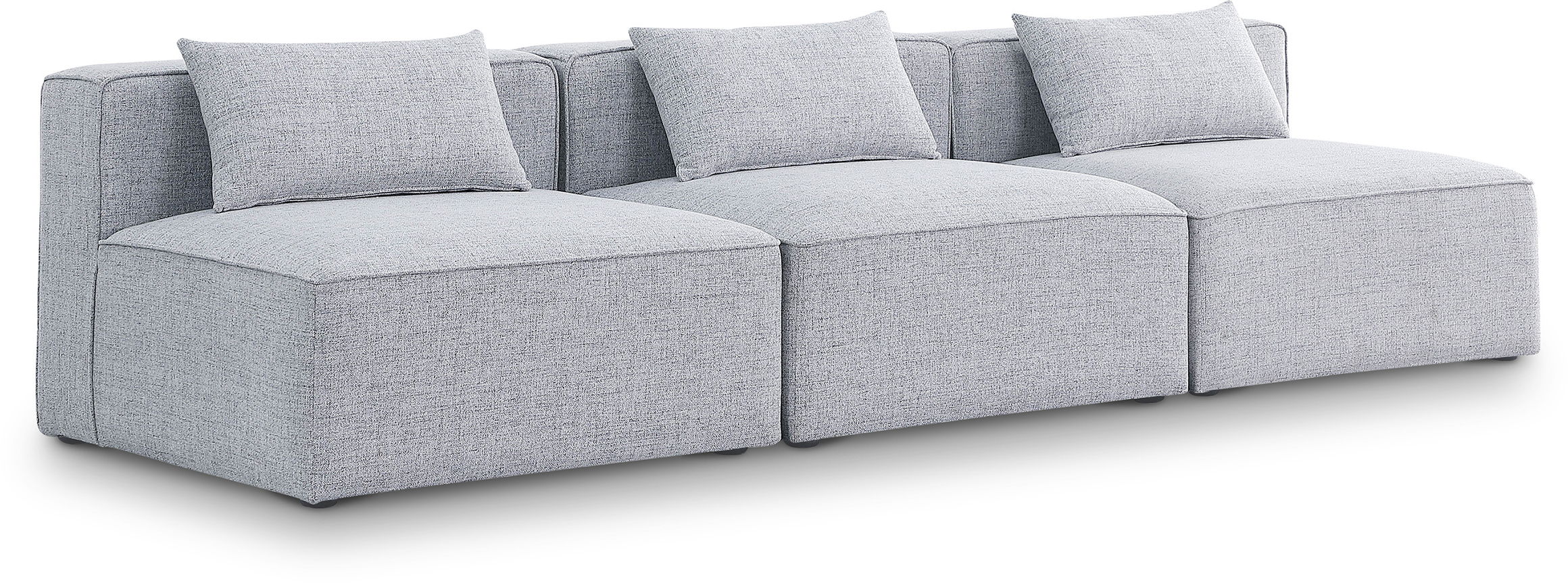 Cube - Linen Modular 3 Seat Armless Sofa - Gray