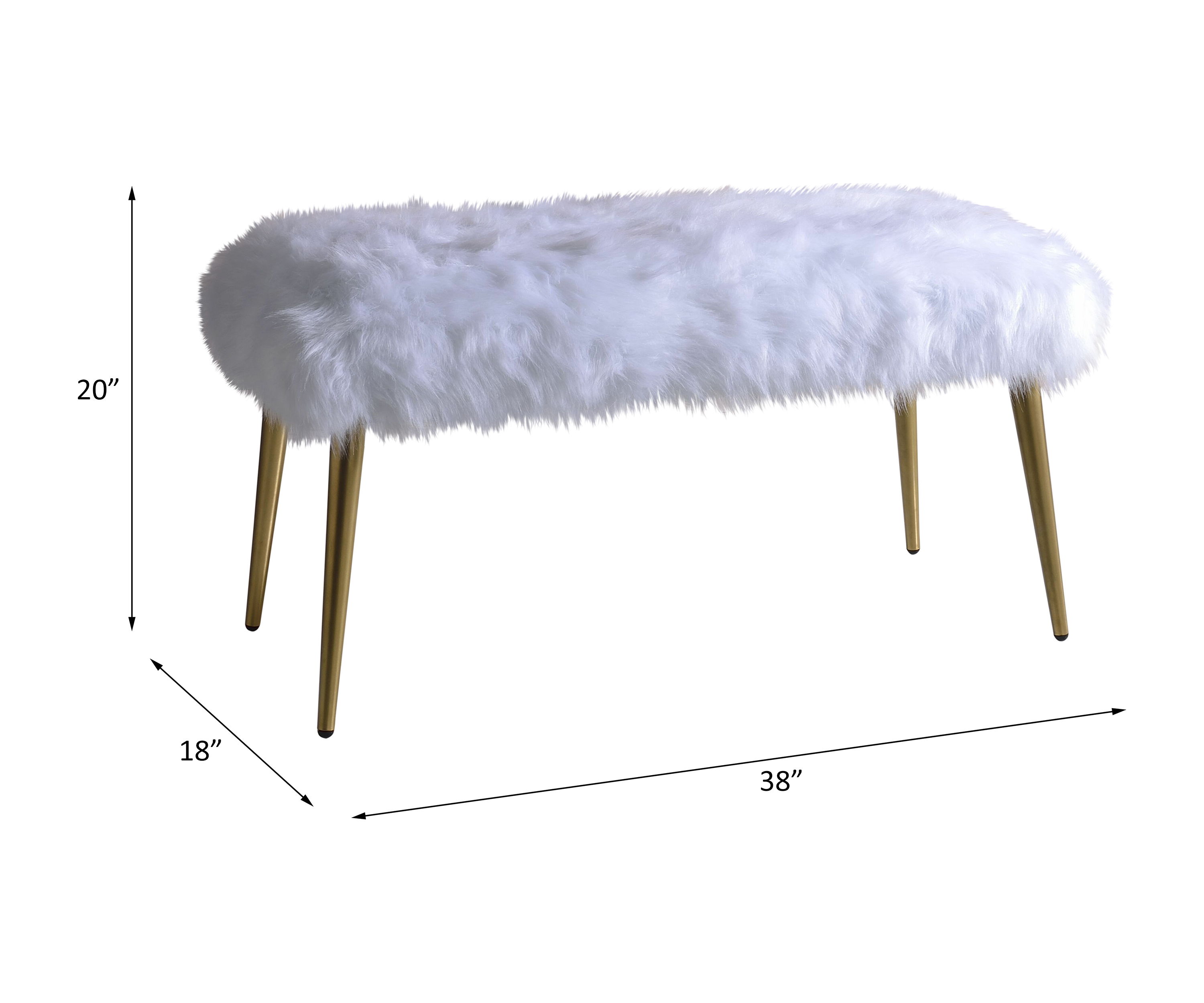 Bagley II - 20" Bench - White Faux Fur & Gold, white, view 4