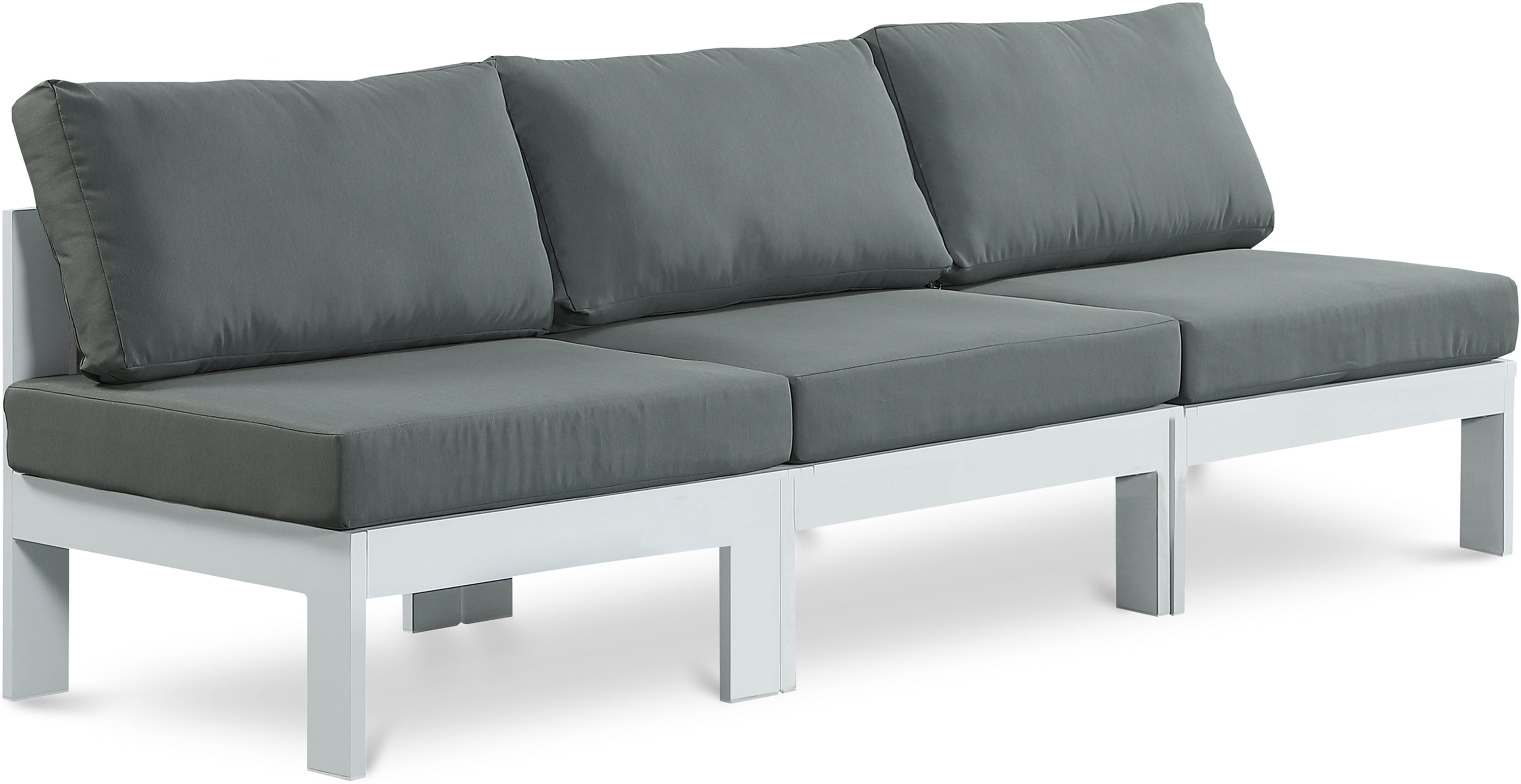 Nizuc - Outdoor Patio 3 Seat Armless Modular Sofa With White Frame - Gray
