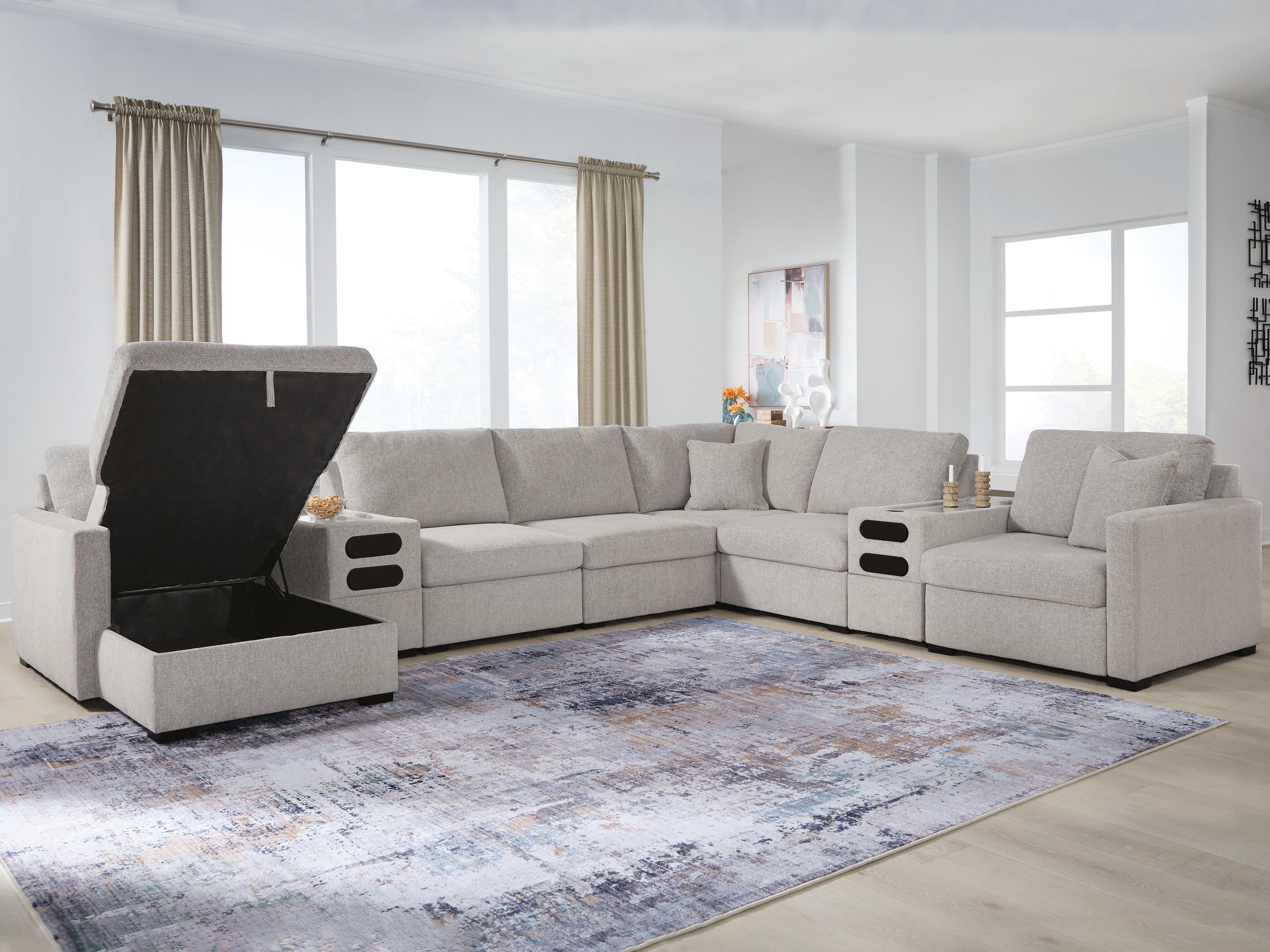 Ashley Furniture ModMax Luxe - 8-Piece Sectional With LAF Corner Chaise With Storage And Audio Consoles - Flint - Image 2