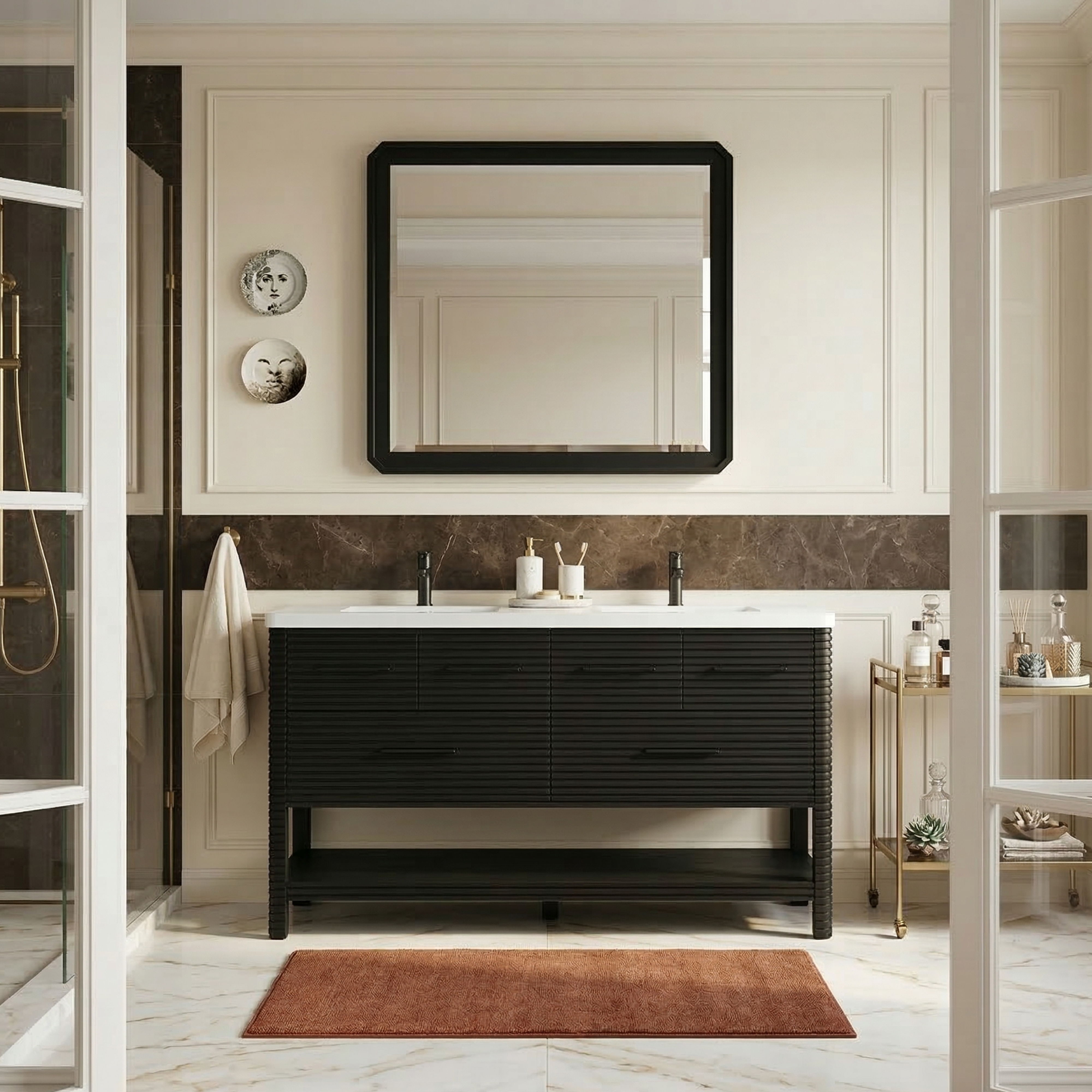Oakwell - 60'' Bathroom Vanity - Black / White