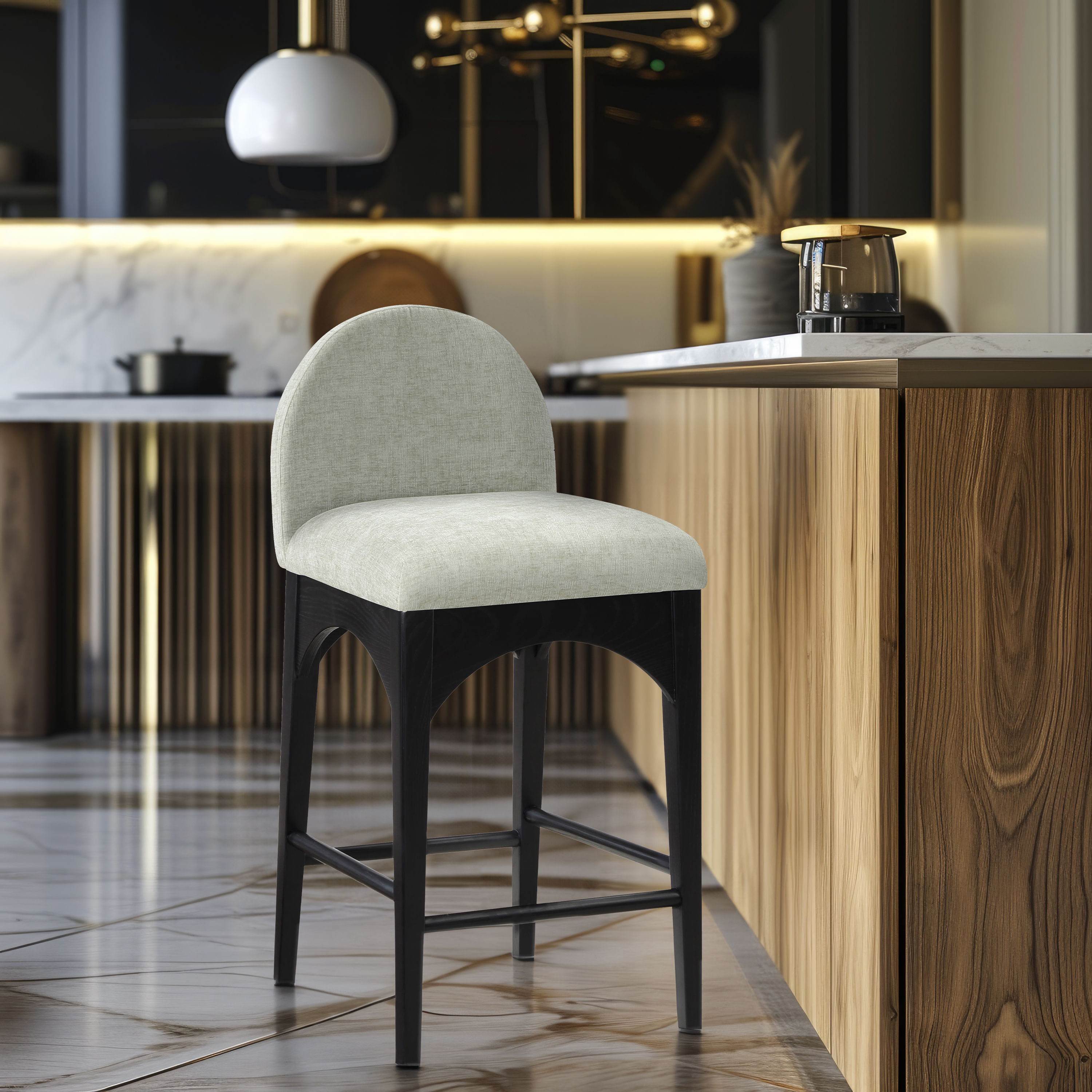 Waldorf - Chenille Stool With Black Legs - Mint