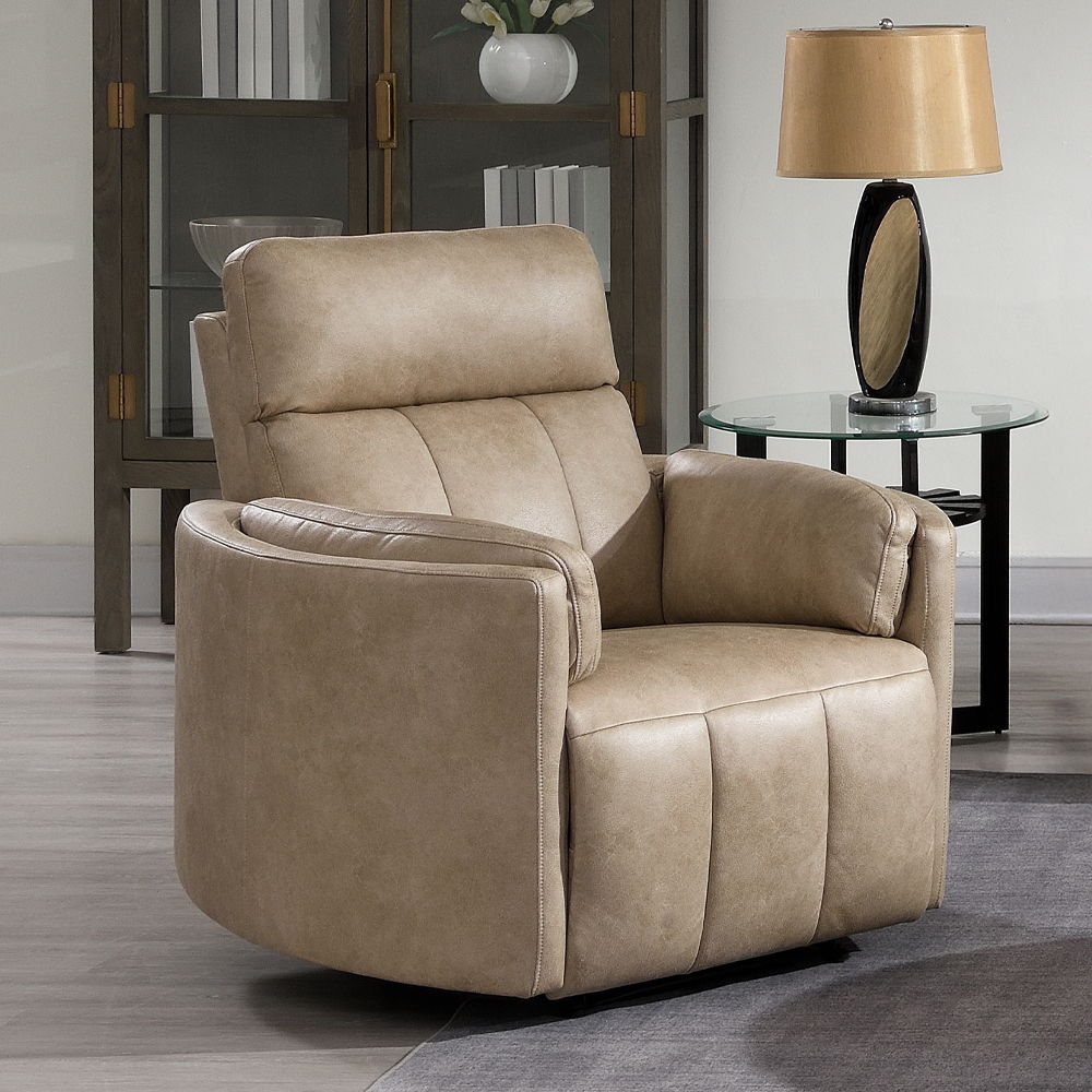 Elison - Motion Glider Recliner With Swivel - Dark Beige Polish Microfiber, beige