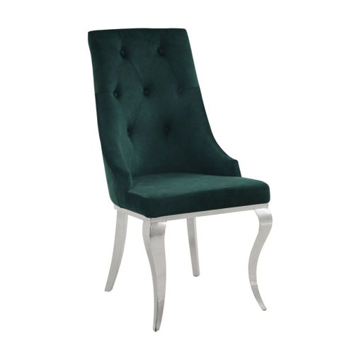 Dekel - Side Chair (Set of 2) - Green Fabric & Stainless Steel, dark green