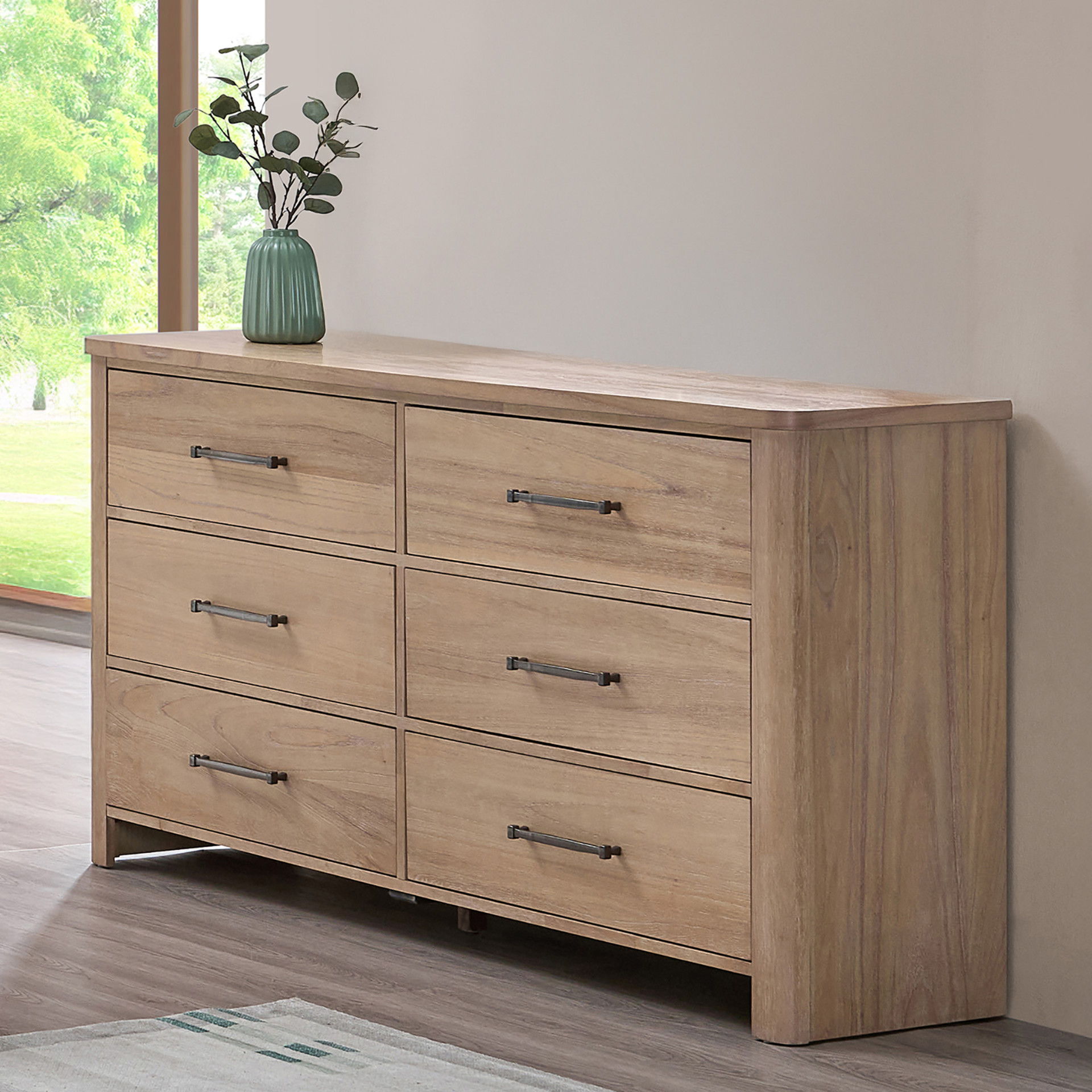 Anika - 6 Drawer Dresser - Natural / Brown, light brown, view 7