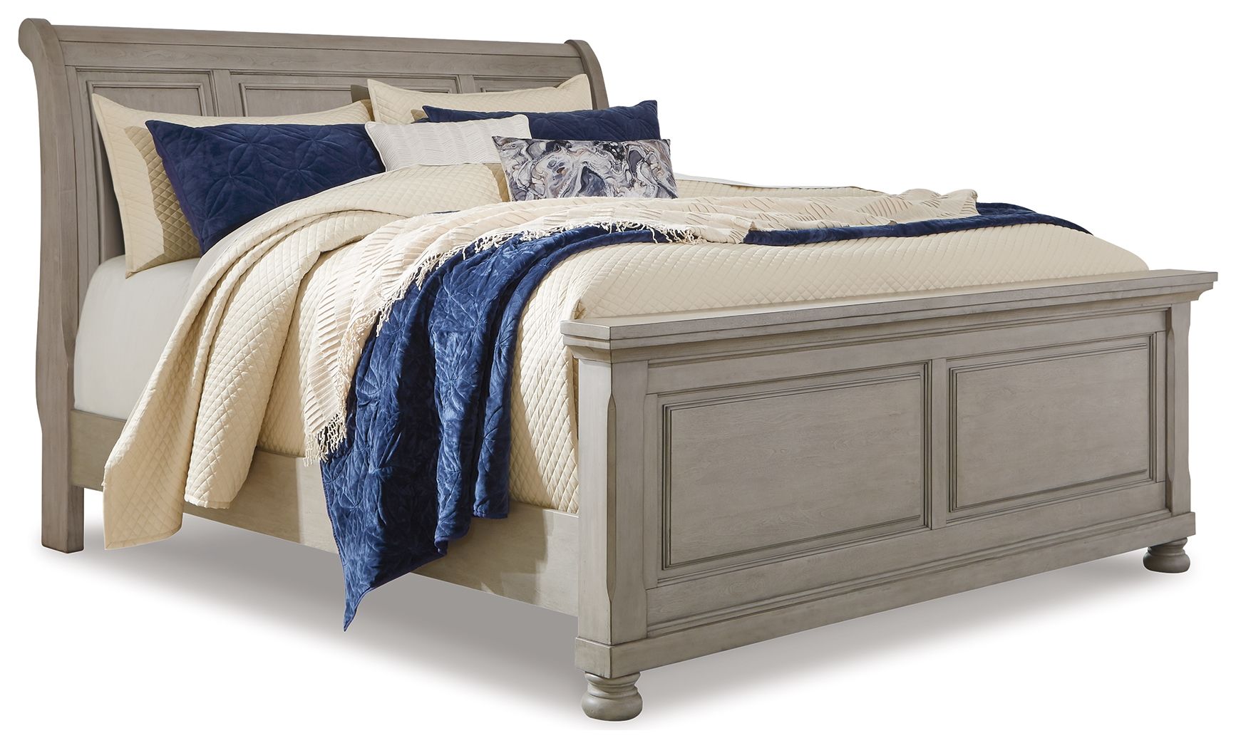 Ashley Furniture Lettner - Queen Sleigh Bed - 5 Pc. - Dresser, Mirror, Queen Bed - Light Gray - Image 4