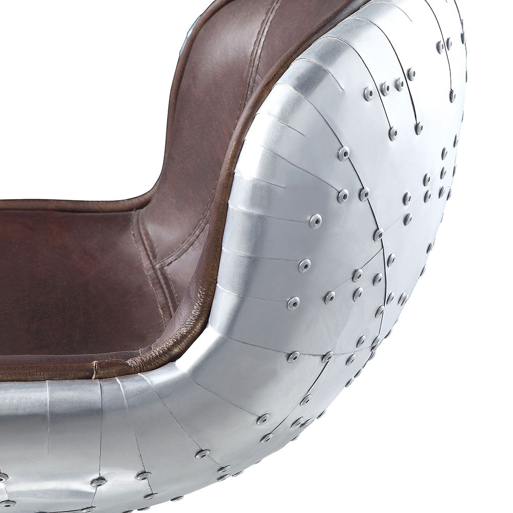 Brancaster - Adjustable Stool With Swivel - Vintage Brown Top Grain Leather & Aluminum, dark brown, view 3