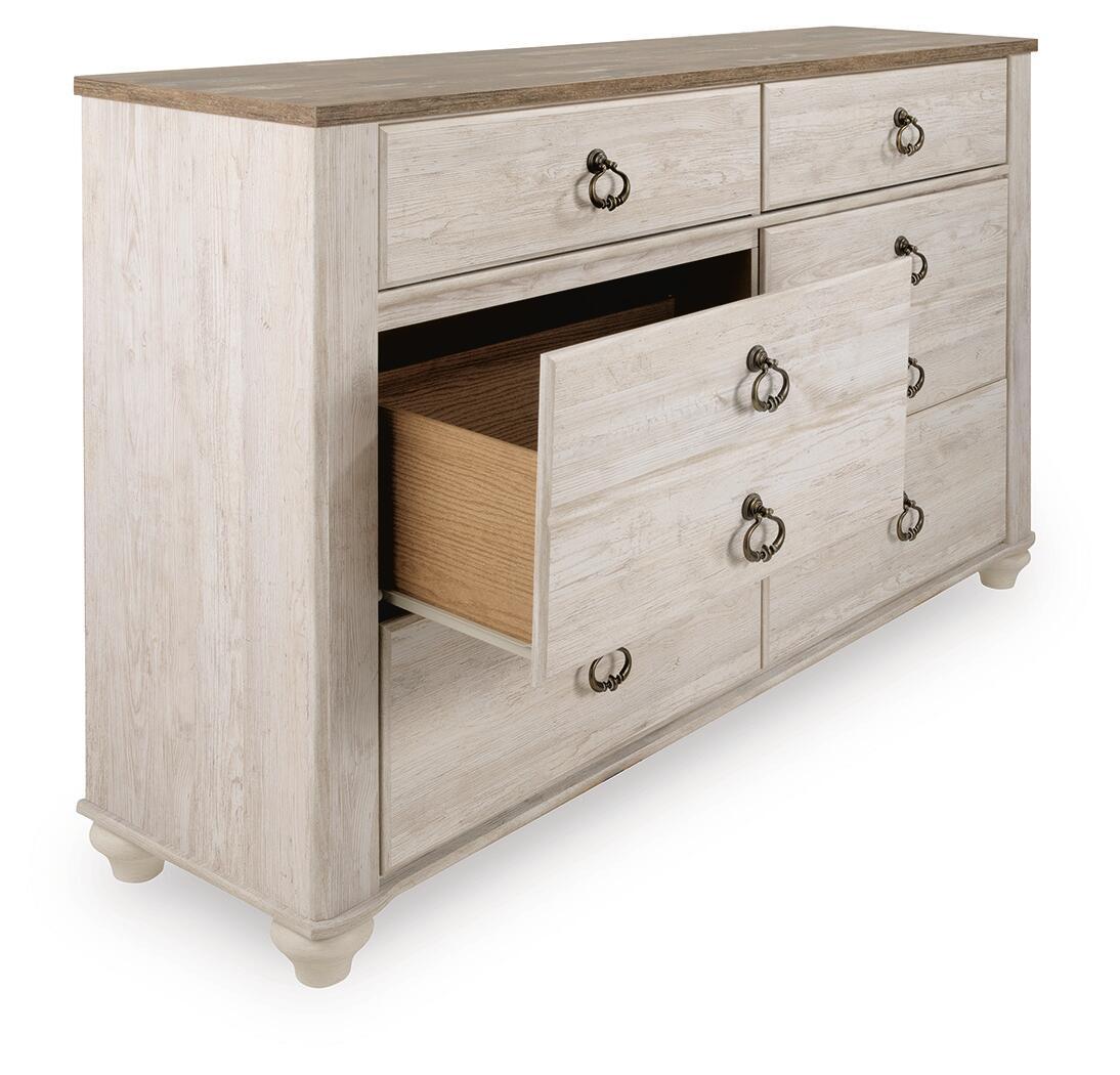 Ashley Furniture Willowton - Six Drawer Dresser - Brown / Beige / White - Image 4
