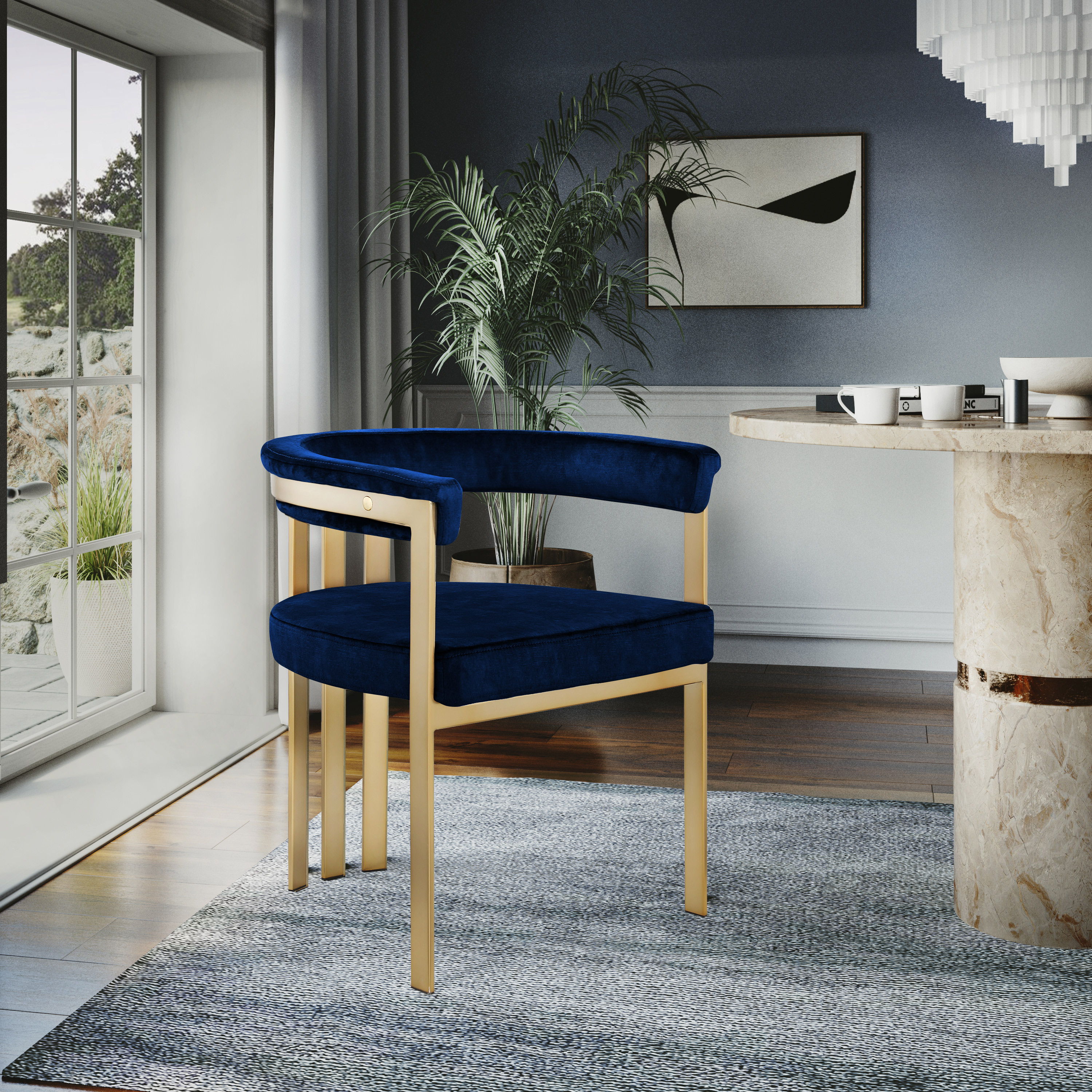 Marcello - Dining Chair With Brushed Gold Iron Frame (Set of 2) - Navy