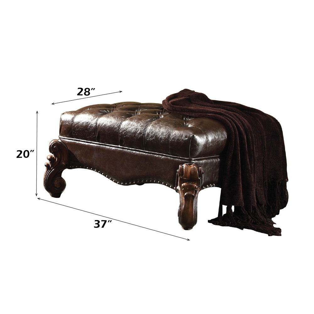 Versailles - Ottoman - Two Tone Dark Brown Synthetic Leather & Cherry Oak, dark brown, view 3