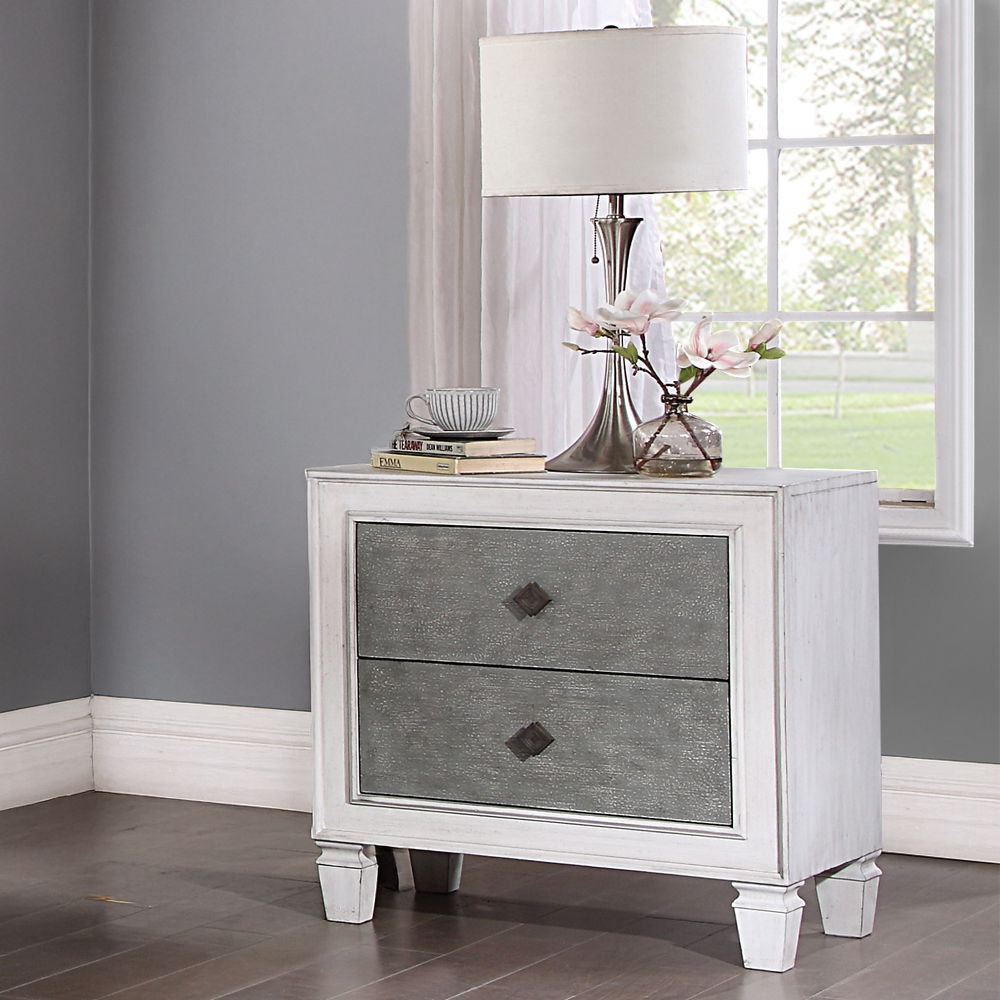 Katia - Nightstand - Rustic Gray & Weathered White, white
