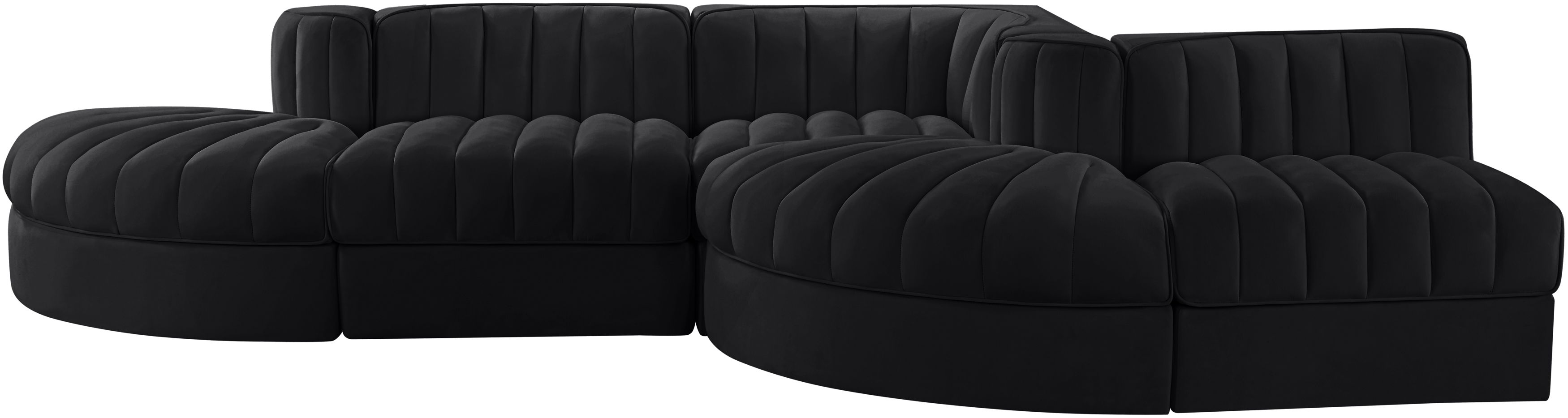 Rummi - Rounded Velvet Performance Fabric Upholstered 5 Piece Modular Sectional - Black