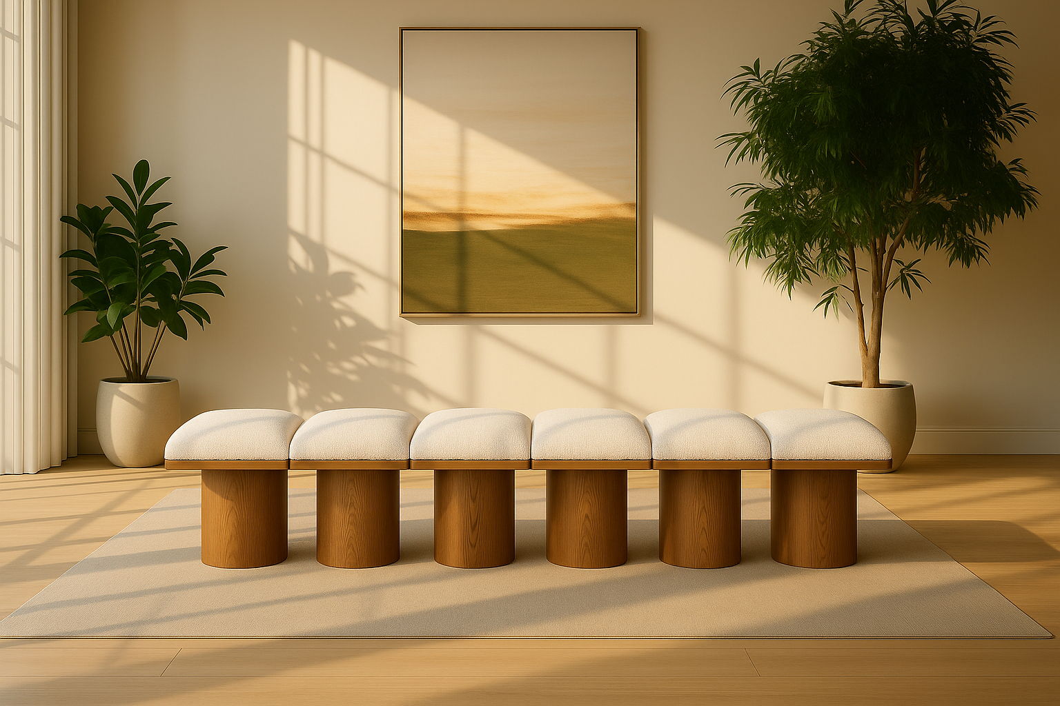Pavilion - 93" 6 Piece Modular Bench With Brown Base - Cream