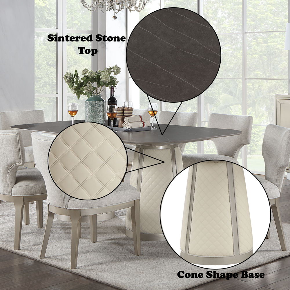 Kasa - Dining Table - Sintered Stone Top & Champagne, white, view 6