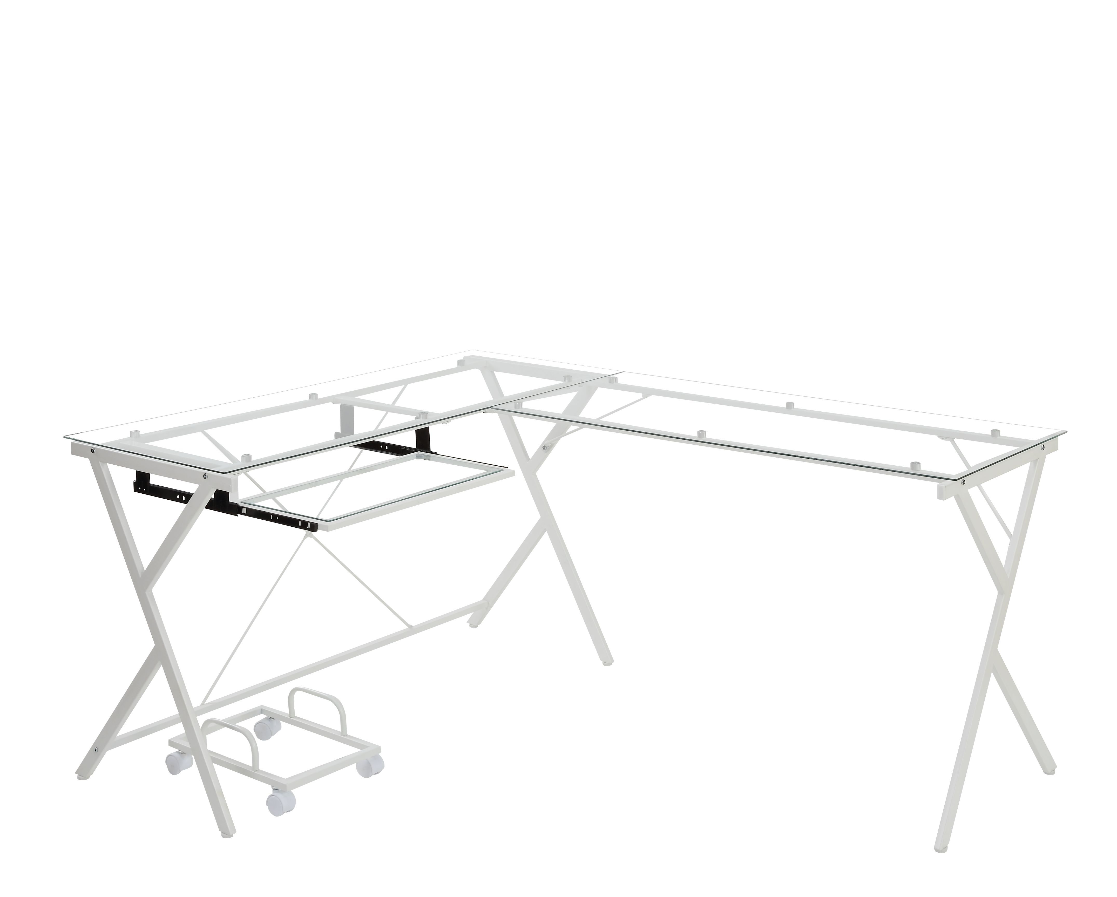 Dazenus - Computer Desk - Clear Glass Top & White, white, view 3