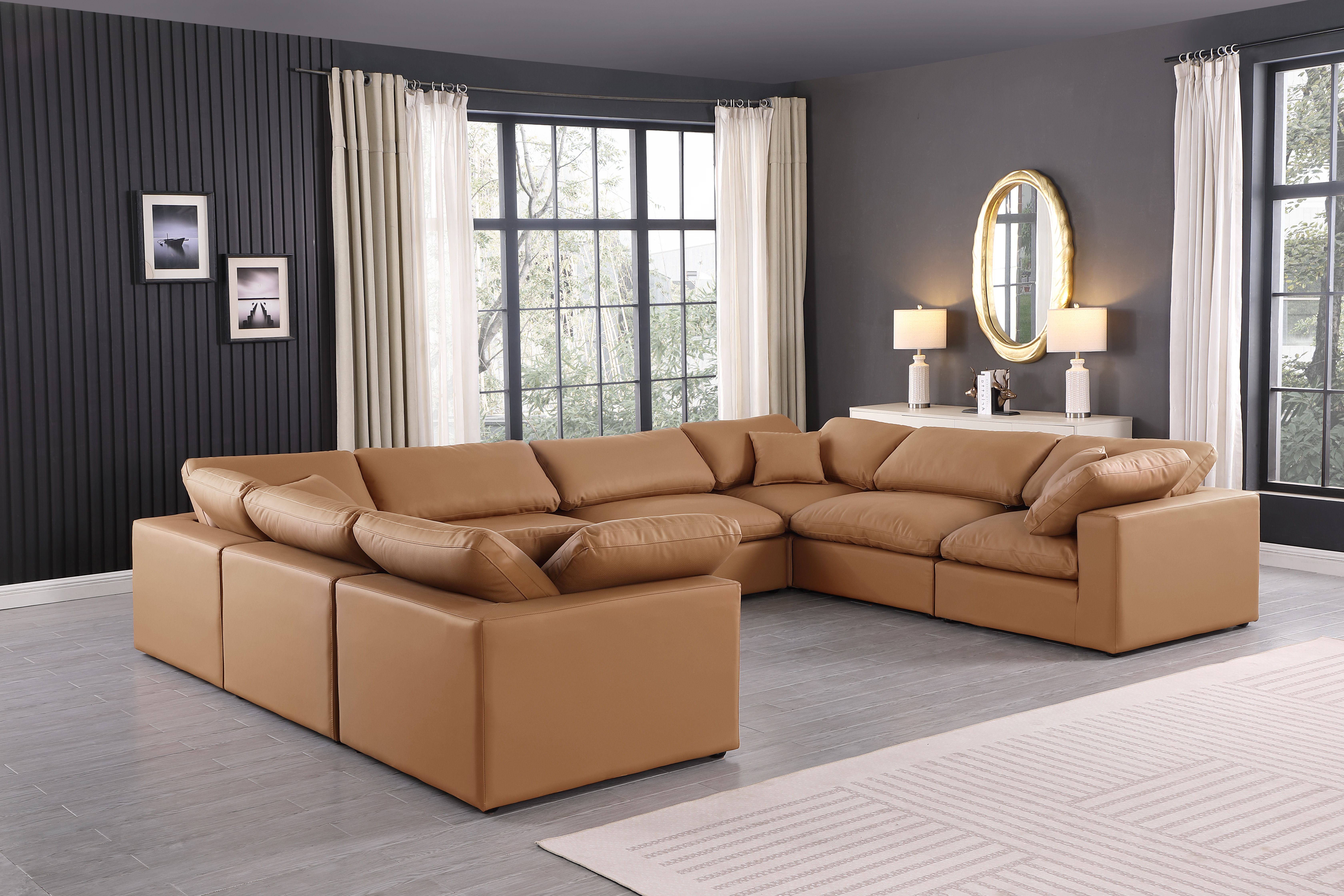 Comfy - 8 Piece Faux Leather Modular Sectional - Cognac