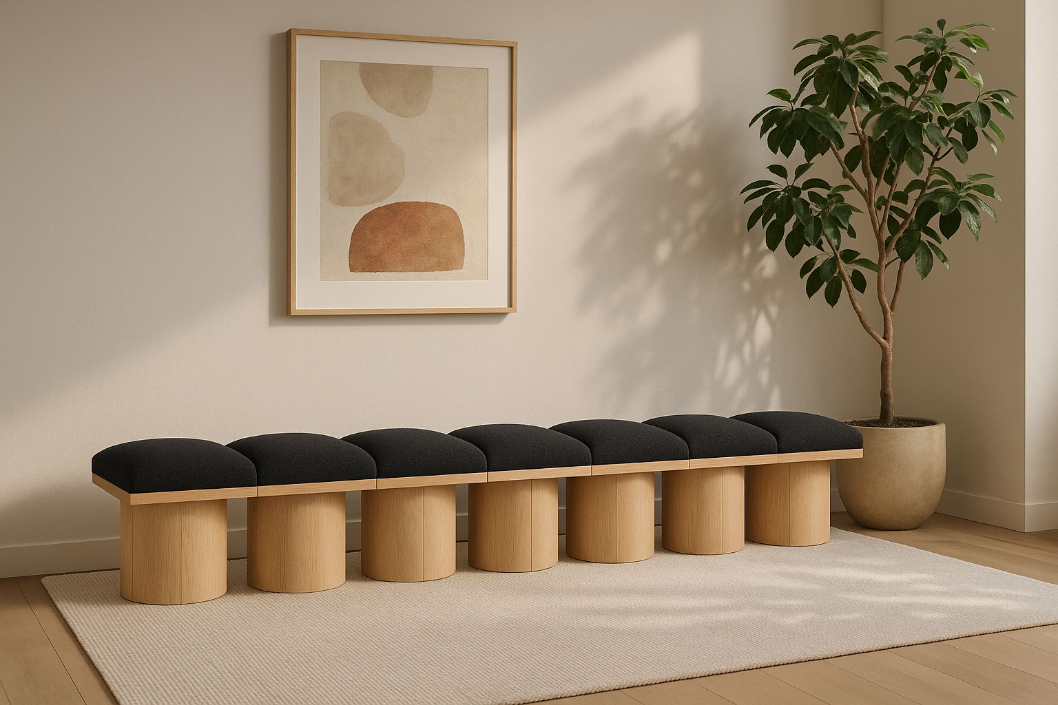 Pavilion - 108.5" 7 Piece Modular Bench With Natural Base - Black