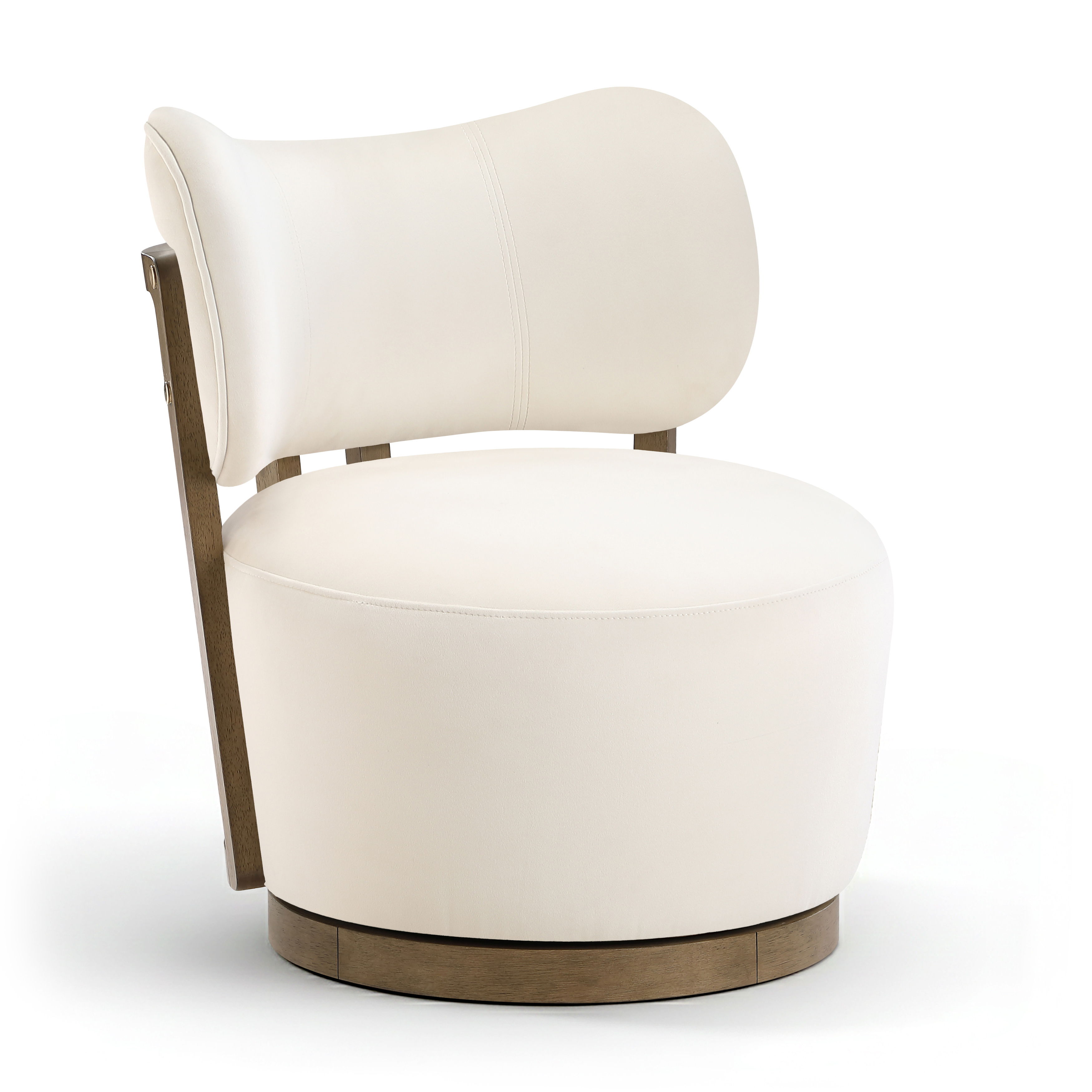 Elara - Velvet Upholstered Swivel Accent Chair - Cream / Stained Brown