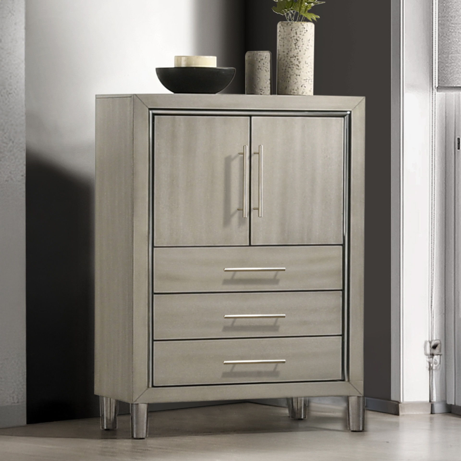 Lennox - Door Chest With Shoe Storage & LED Light - Gray, gray