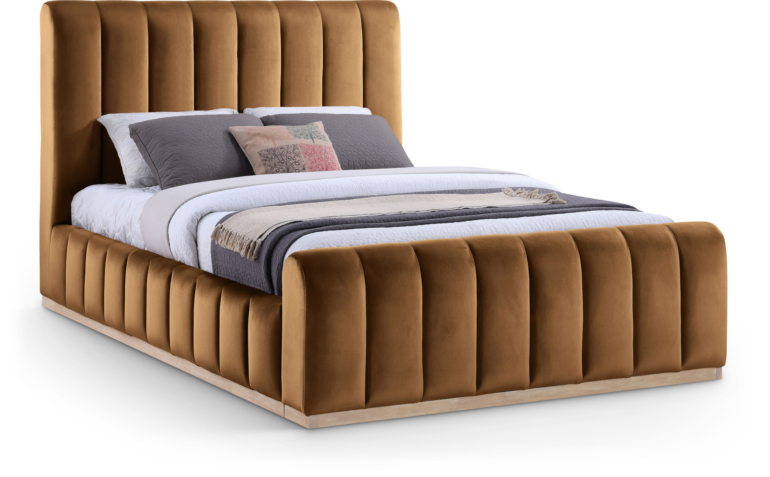 Amara - Velvet Queen Bed - Saddle