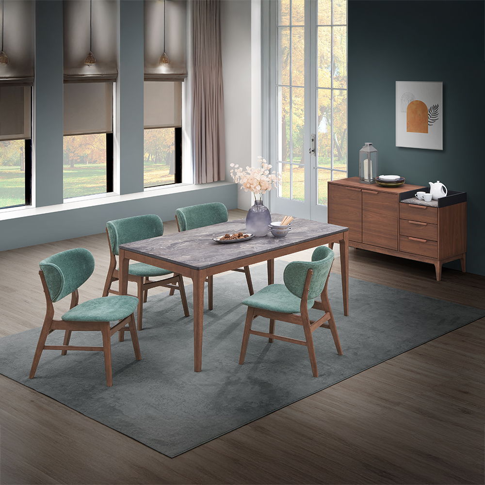 Bevis - Dining Table - Engineered Stone Top & Walnut, dark brown, view 5