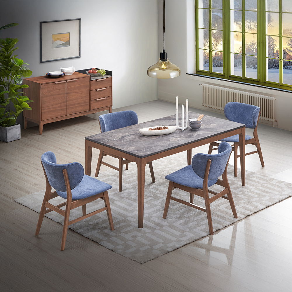 Bevis - Side Chair (Set of 2) - Blue Fabric & Walnut, dark brown, view 7
