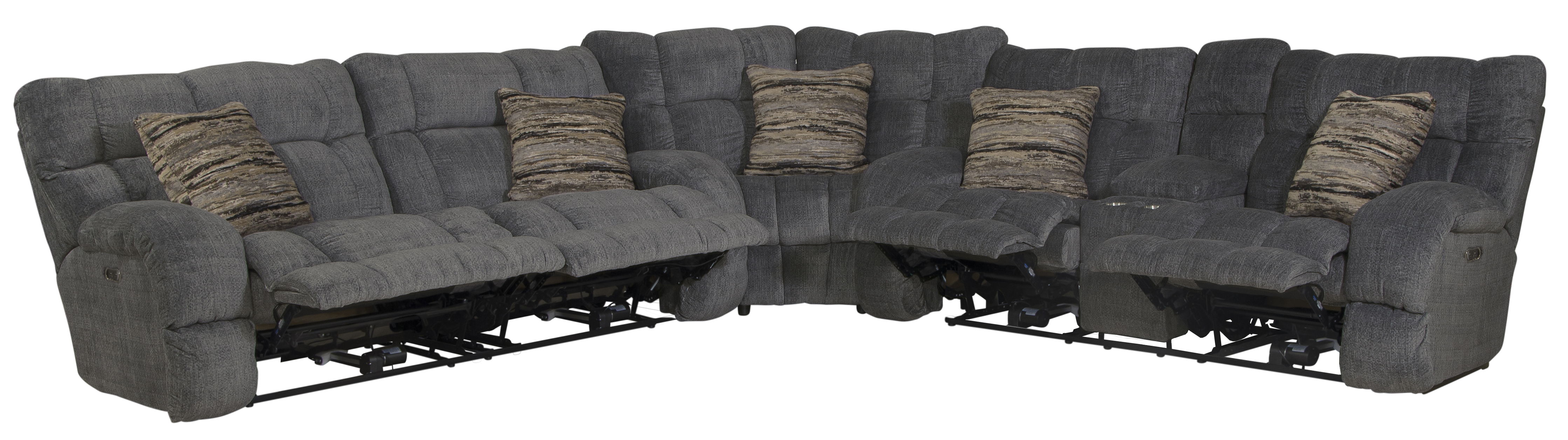 Ashland - 3 Piece Power Reclining Sectional With 4 Lay Flat Reclining Seats - Granite