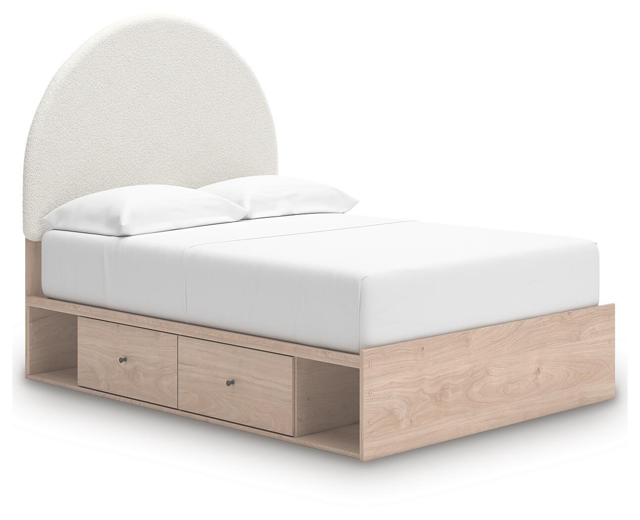 Arloster – Full Upholstered Panel Bed With 2 Under Bed Storage Units – Tan / White