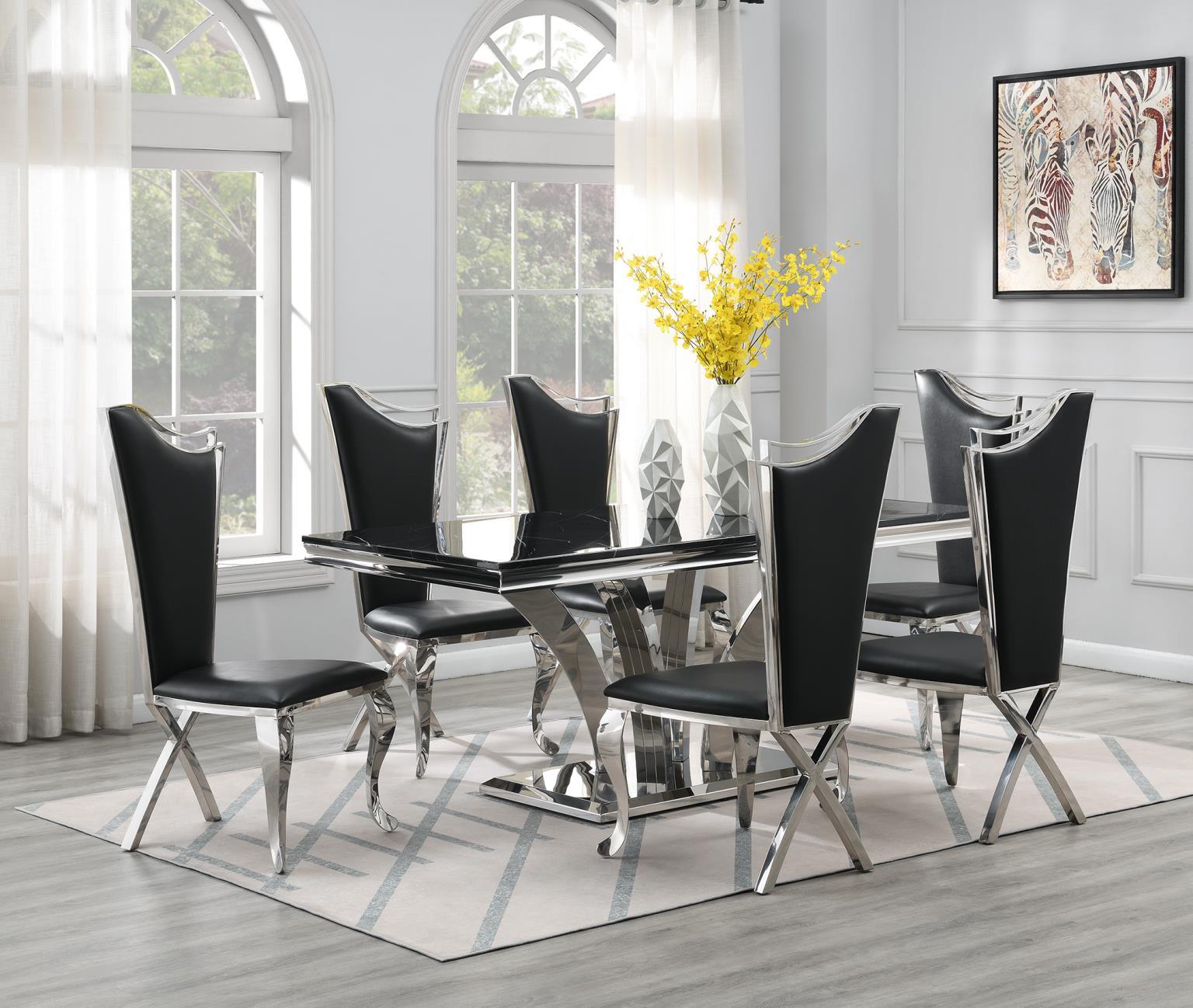 7 Pc · Marble Table, 6 Leather Chairs