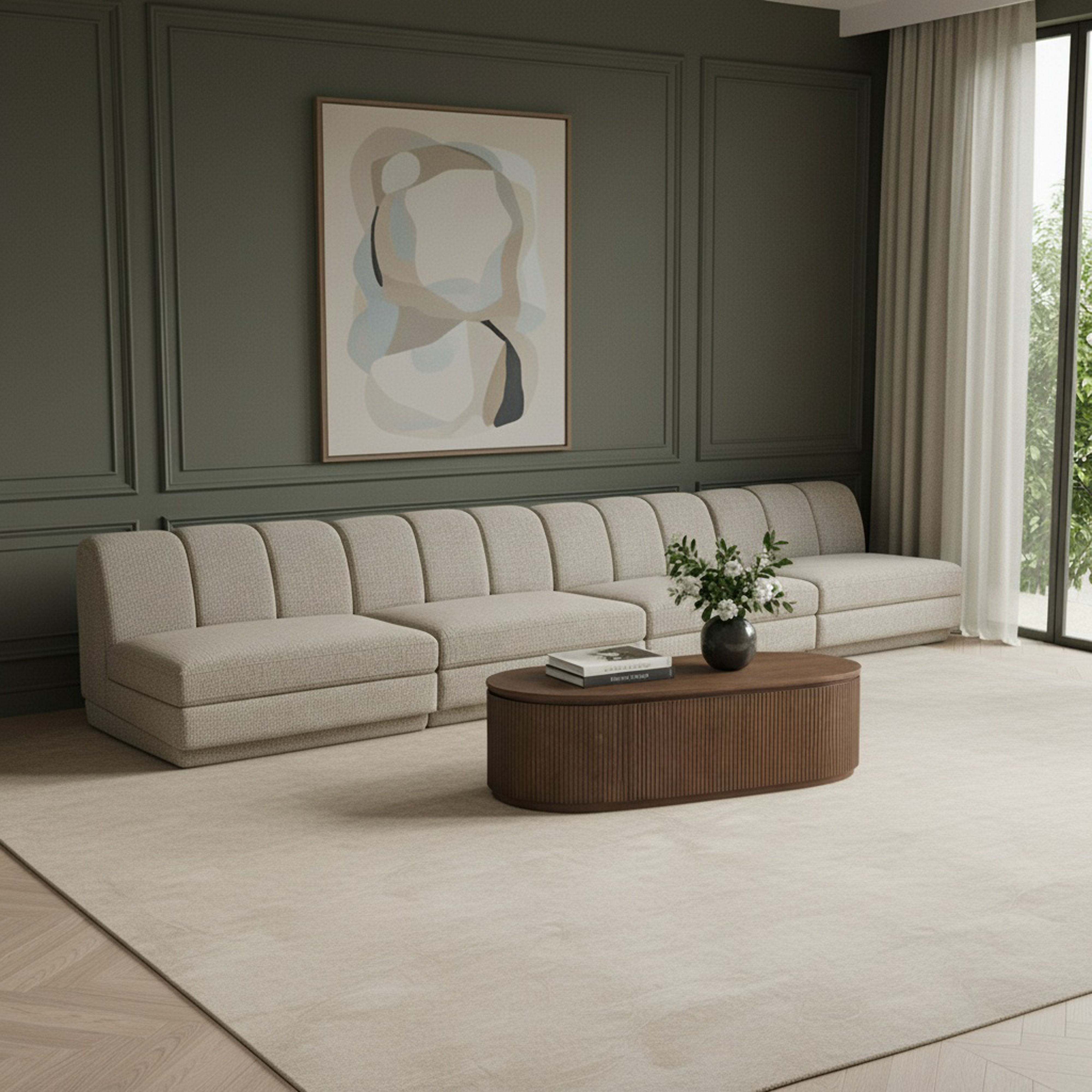 Modari - 160" Fabric Upholstered 4 Piece Modular Sofa - Beige