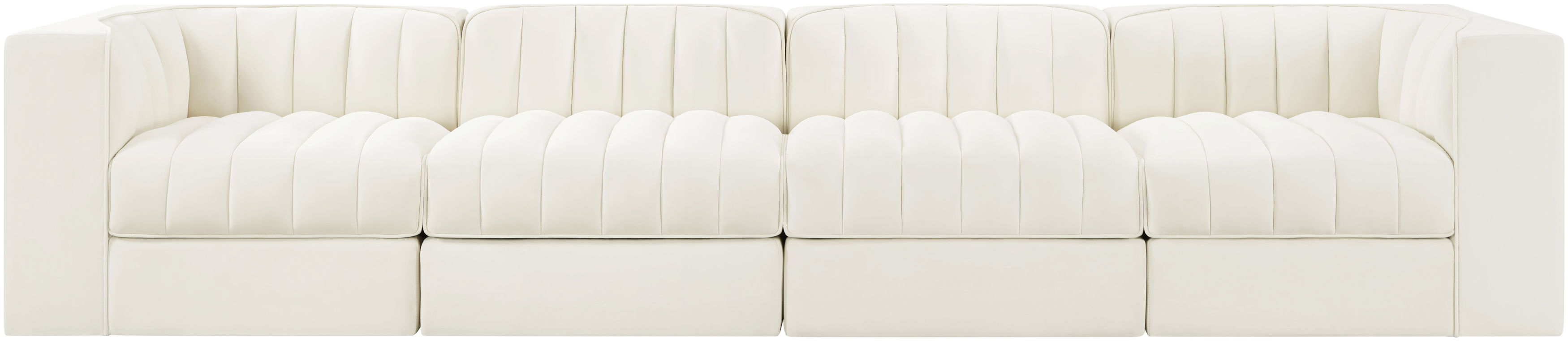 Rummi - Velvet Performance Fabric Upholstered 4 Piece Modular Sofa - Cream