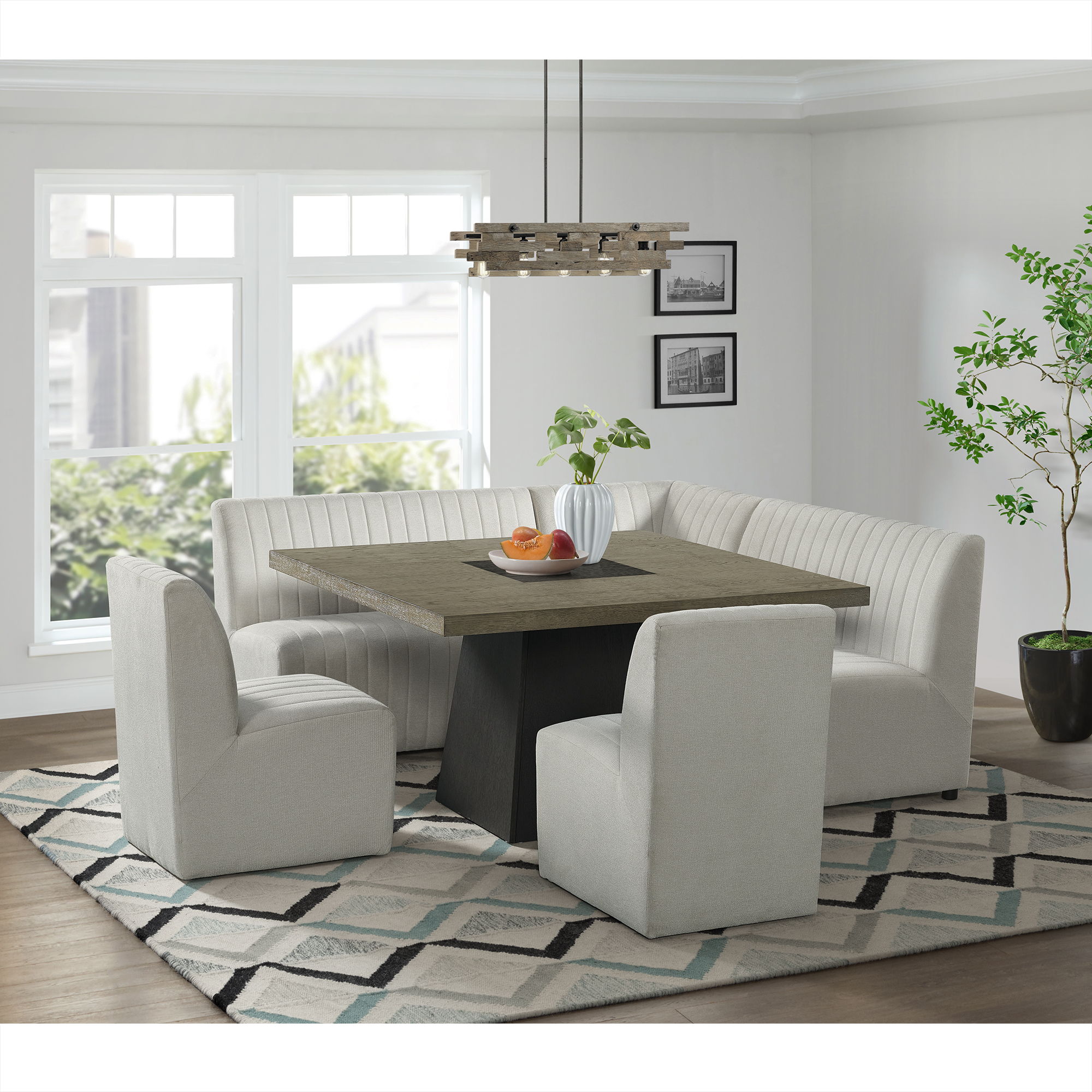 6 Pc · Standard Height Dining Set Square Table, Two Chairs & Complete Bench