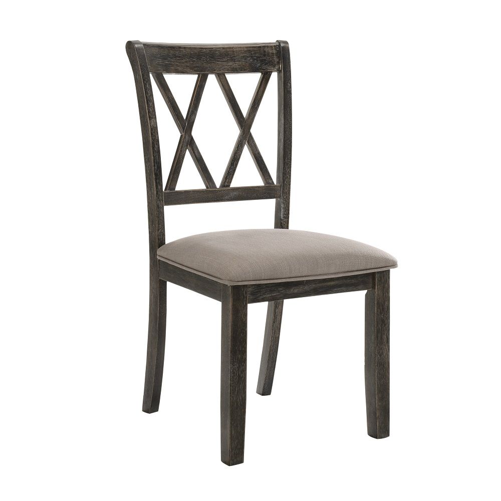 Claudia II - Side Chair (Set of 2) - Beige Fabric & Weathered Gray, dark gray, view 2