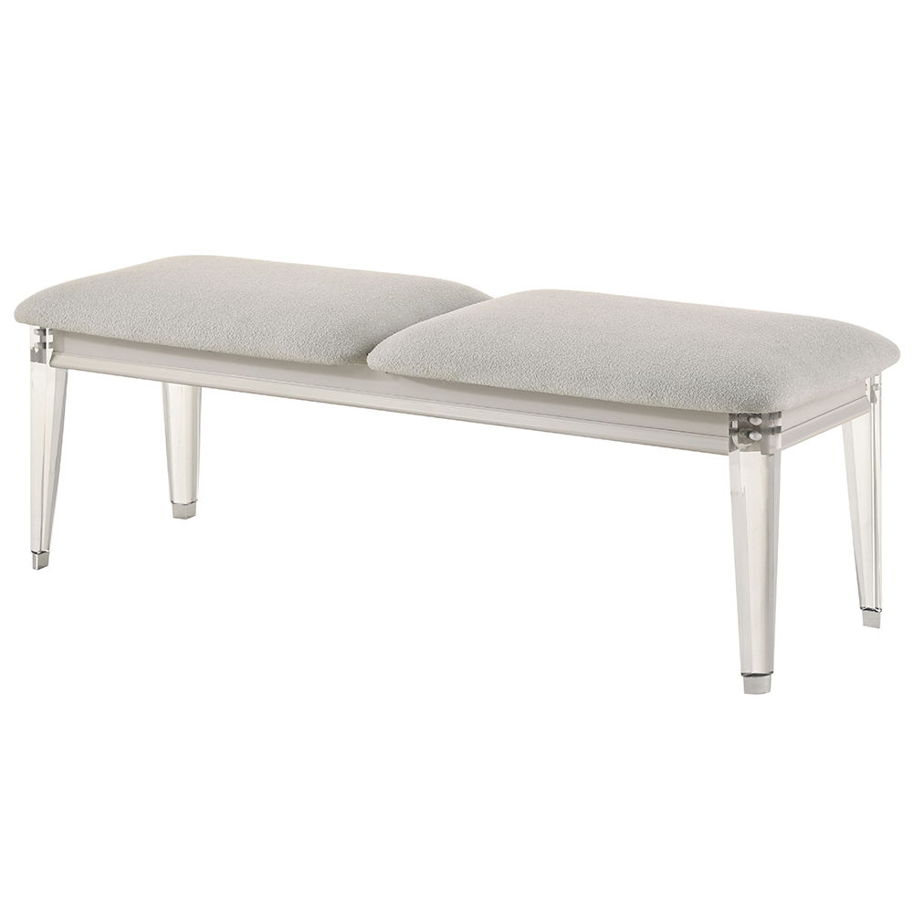Laveda - Bench - Light Gray Boucle & Pearl White, white