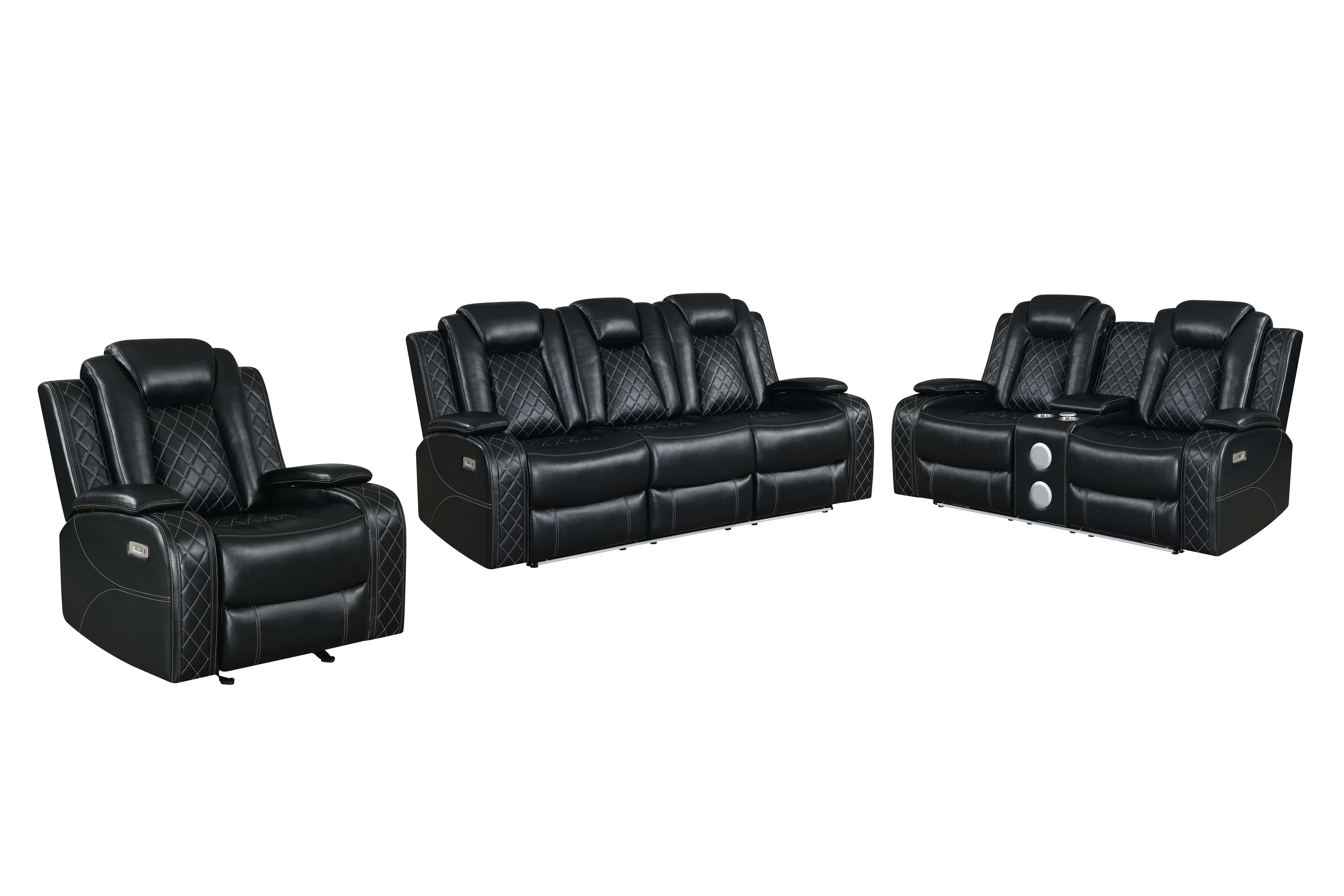 Orion II - Power P2 3 Piece Sofa & Loveseat & Chair - Black